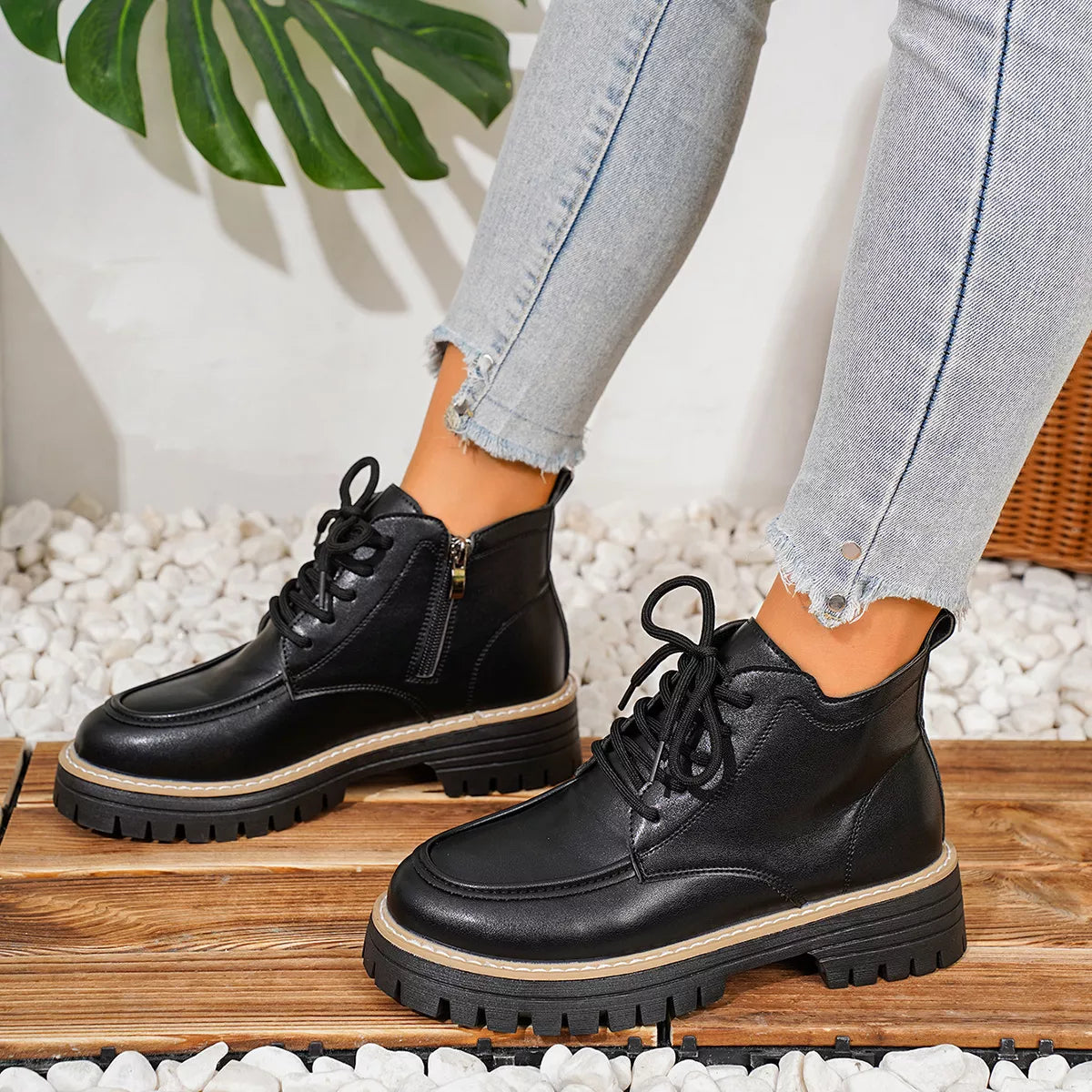 Chunky Lace-Up Combat Boots - Lilixa.store