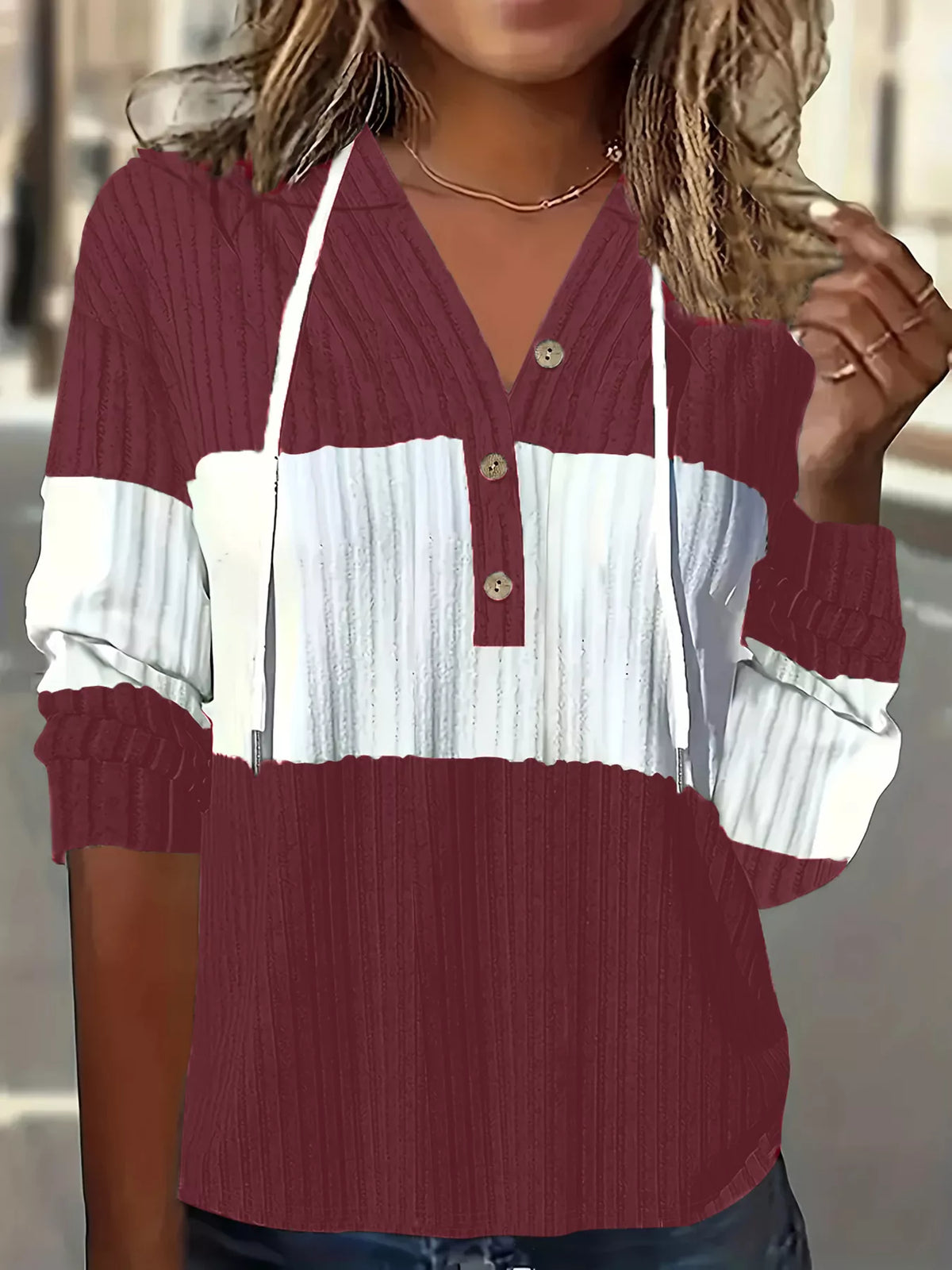 Color Block Drawstring Long Sleeve Hoodie - Lilixa.store