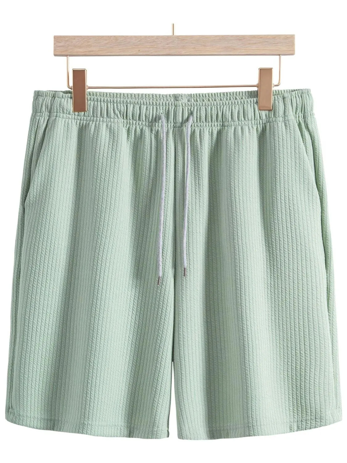 Men's Ribbed Short Sleeve Shirt and Shorts Set in Green, view 5