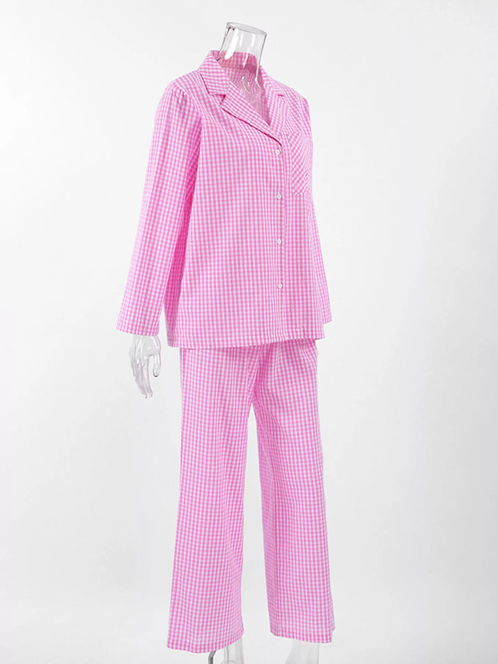 Gingham Button-Down Top and Pants Loungewear Set - Lilixa.store