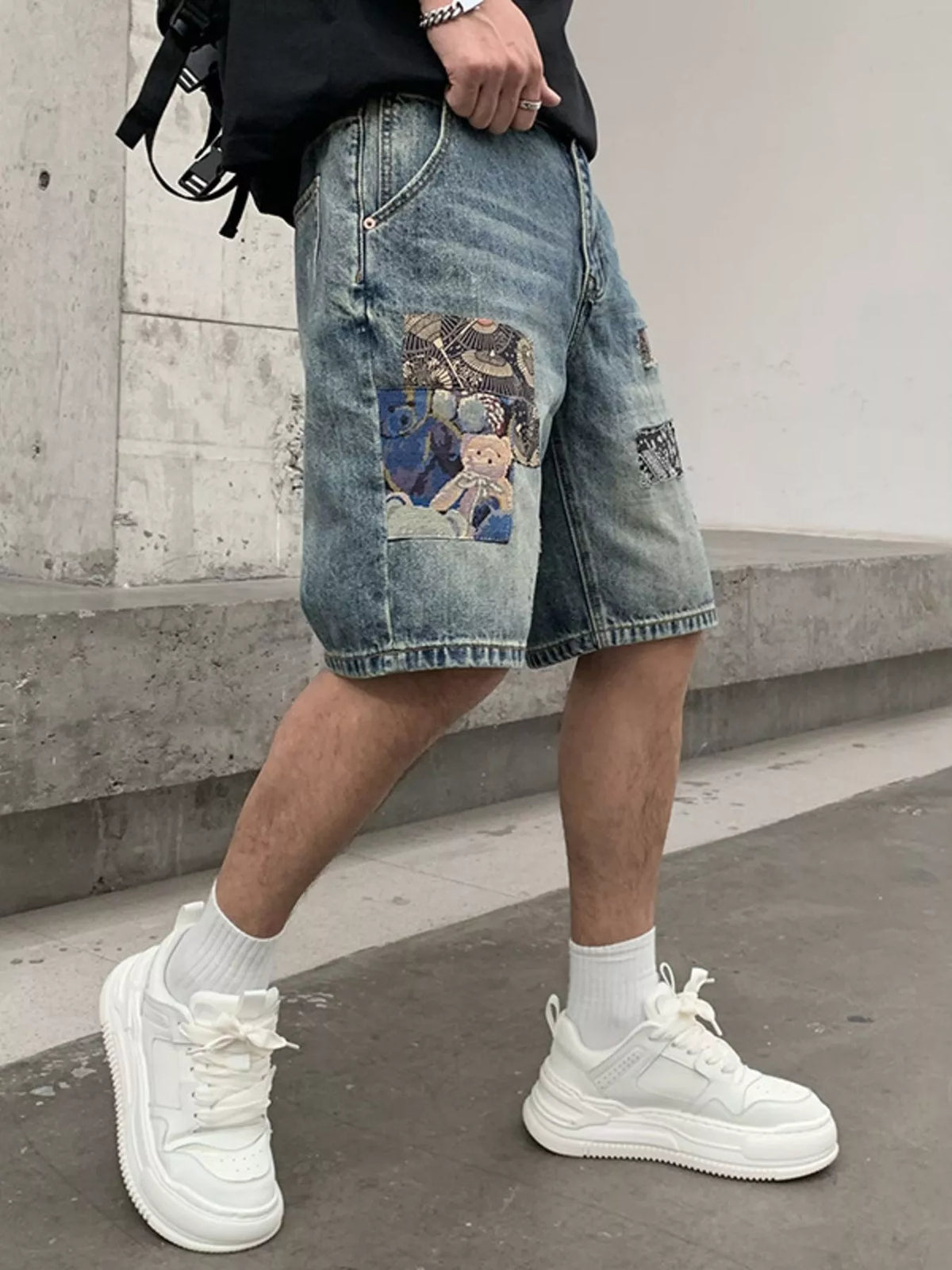 Men's Patchwork Graphic Denim Shorts - Lilixa.store