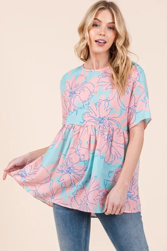 BOMBOM Floral Babydoll Tunic Top - Lilixa.store