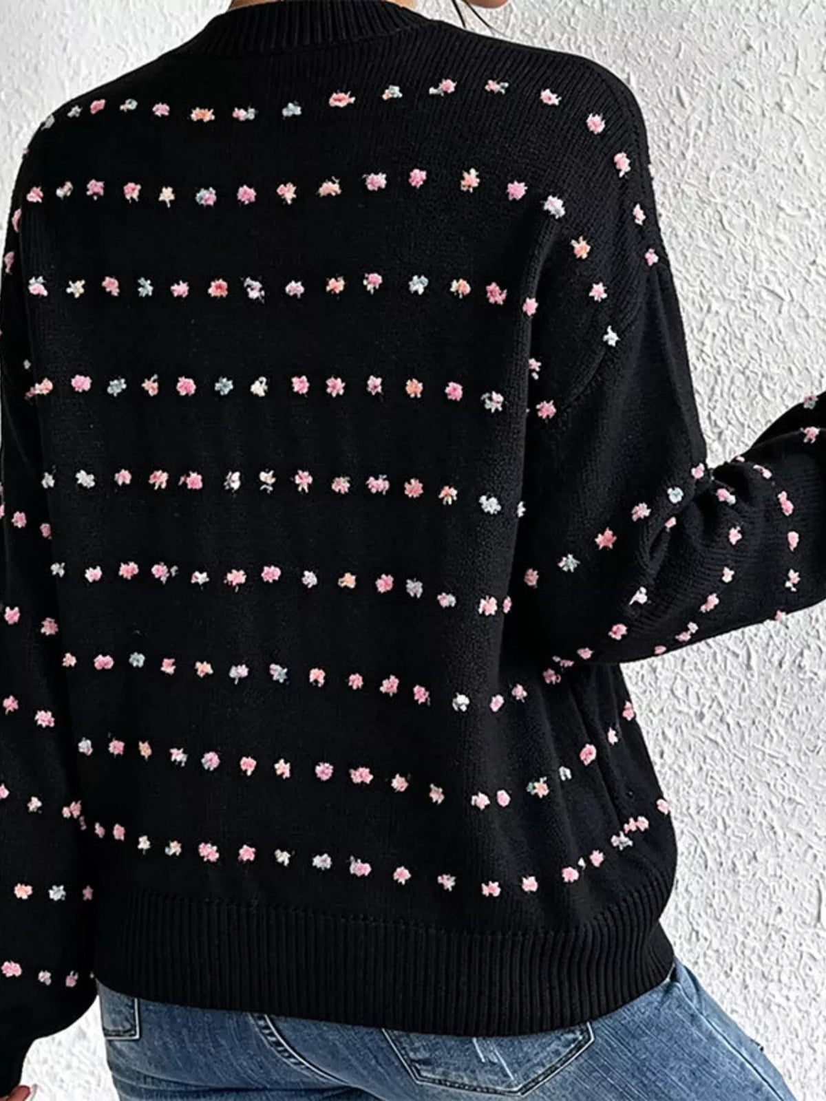 Multi-Color Confetti Dot Drop Shoulder Sweater, view 5