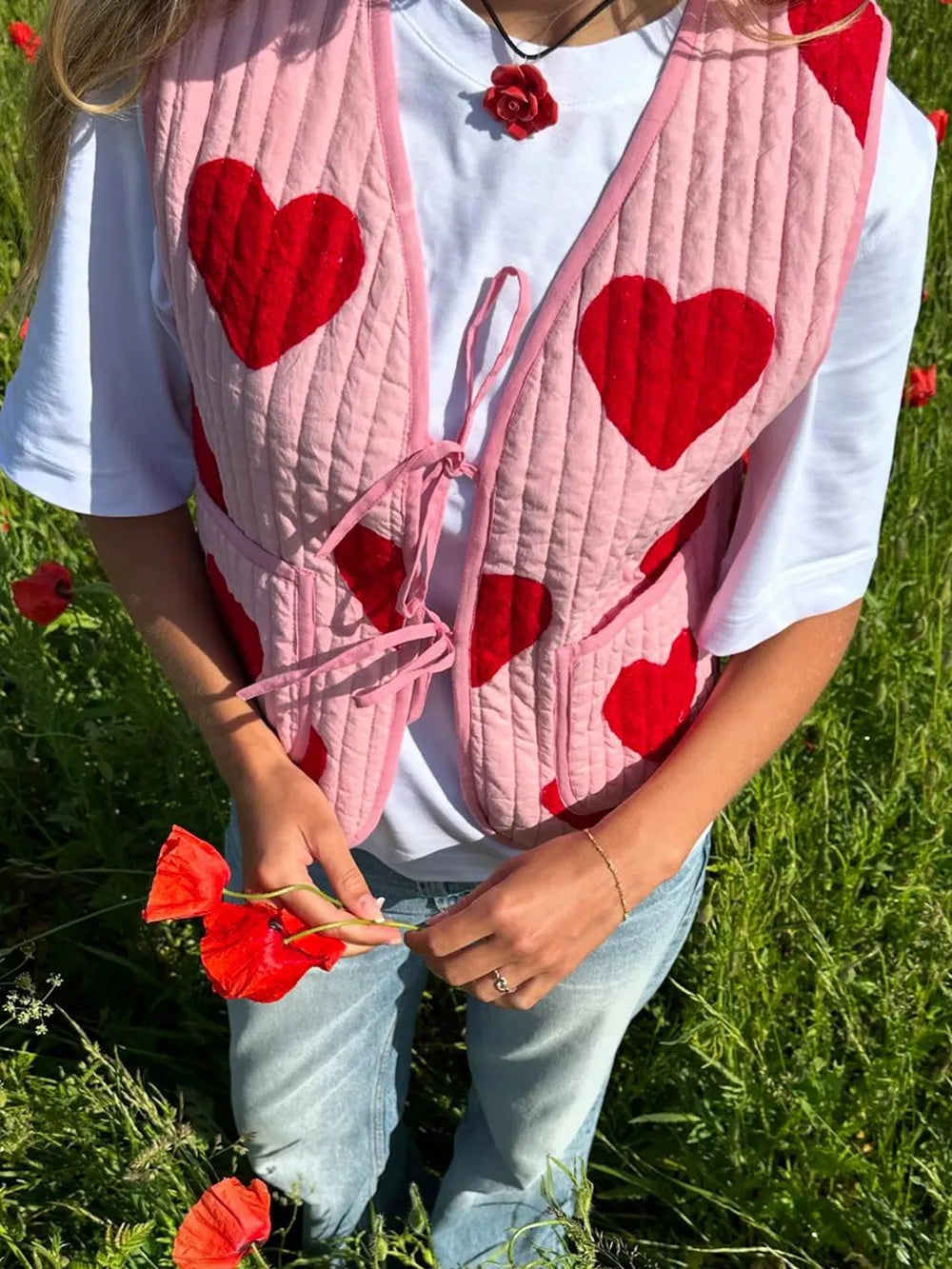 Tied Heart Vest with Pockets in Blush Pink, view 3