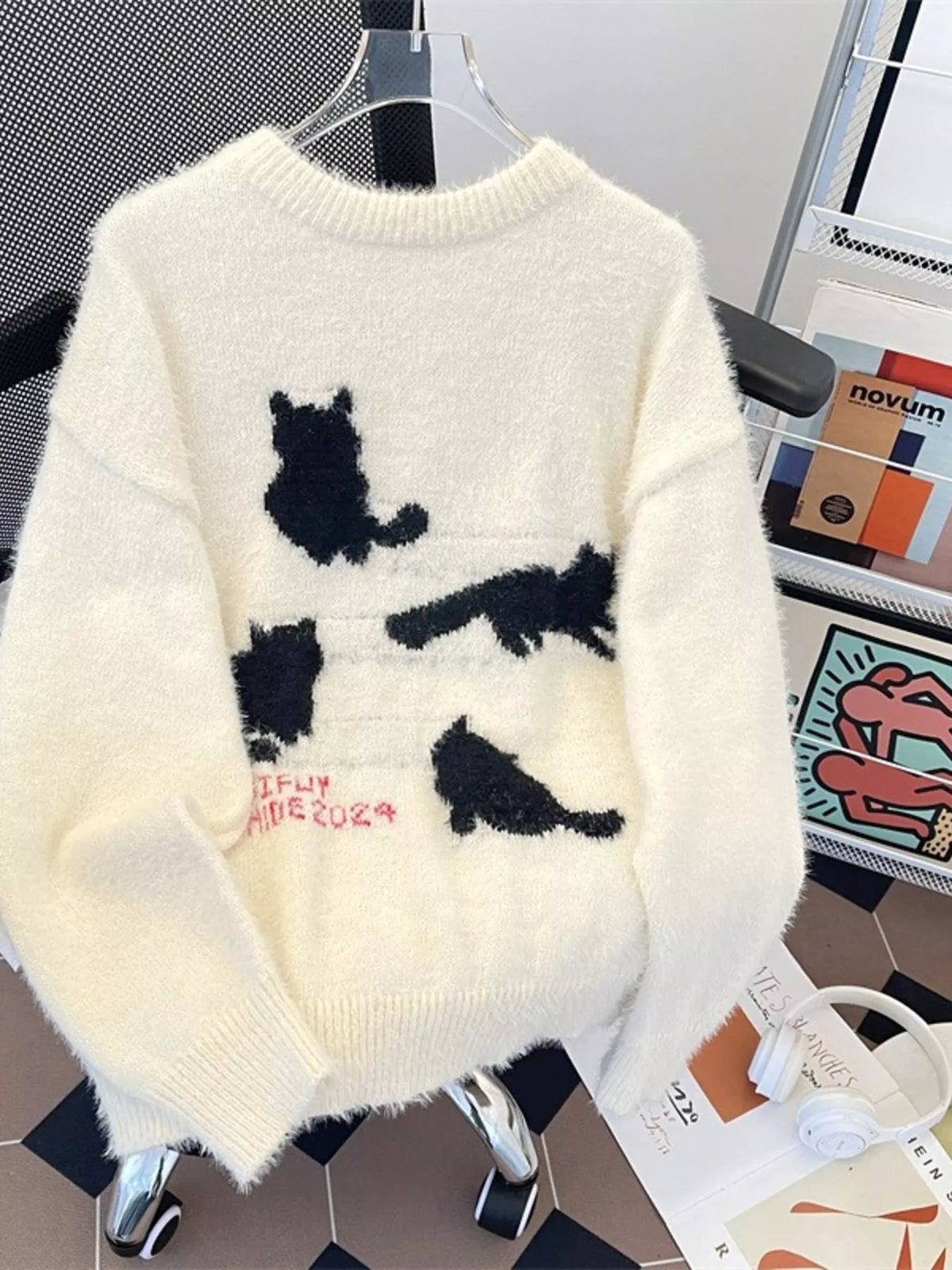 Men's Cute Cat Fuzzy Knit Pullover - Lilixa.store
