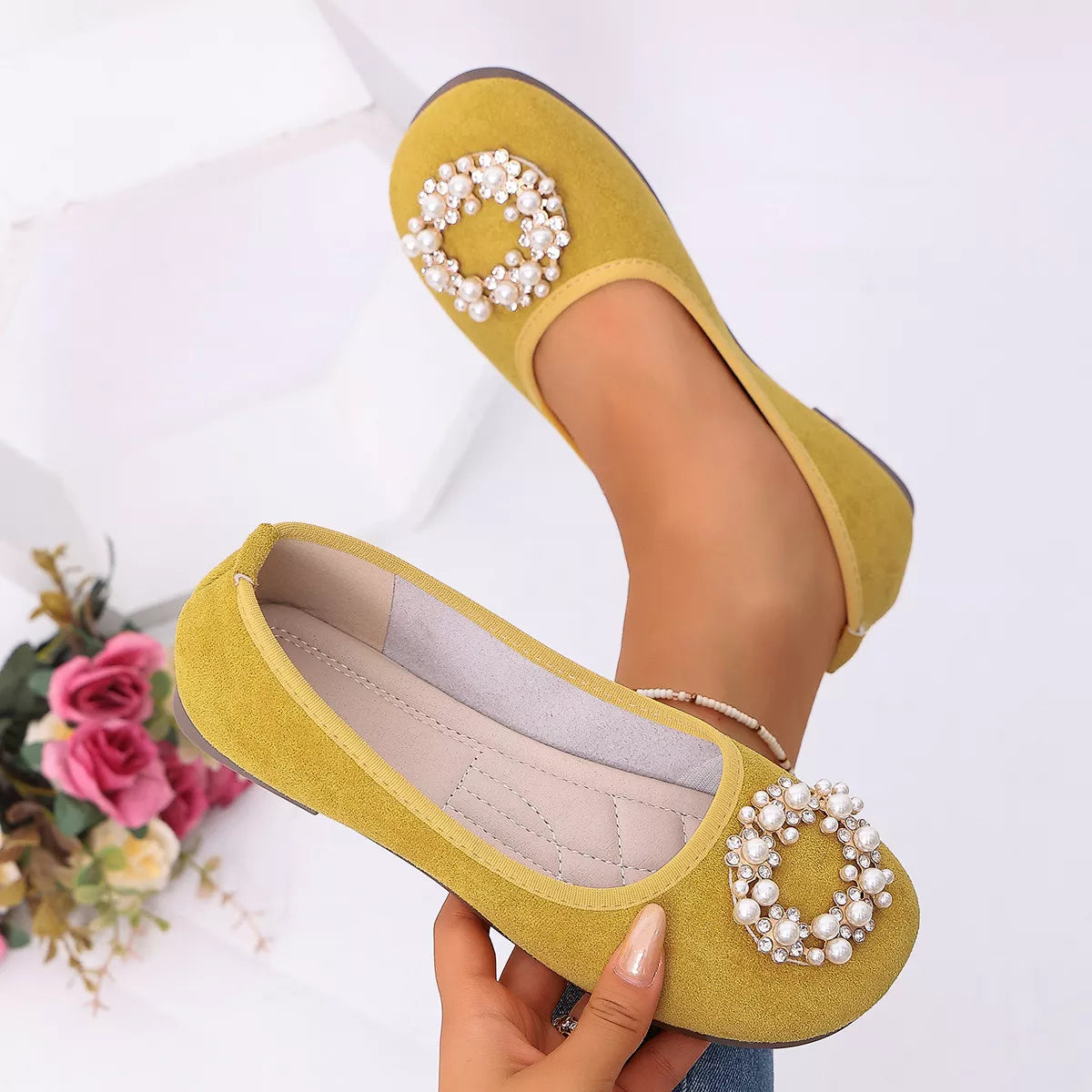 Pearl Embellished Slip-Ons - Lilixa.store