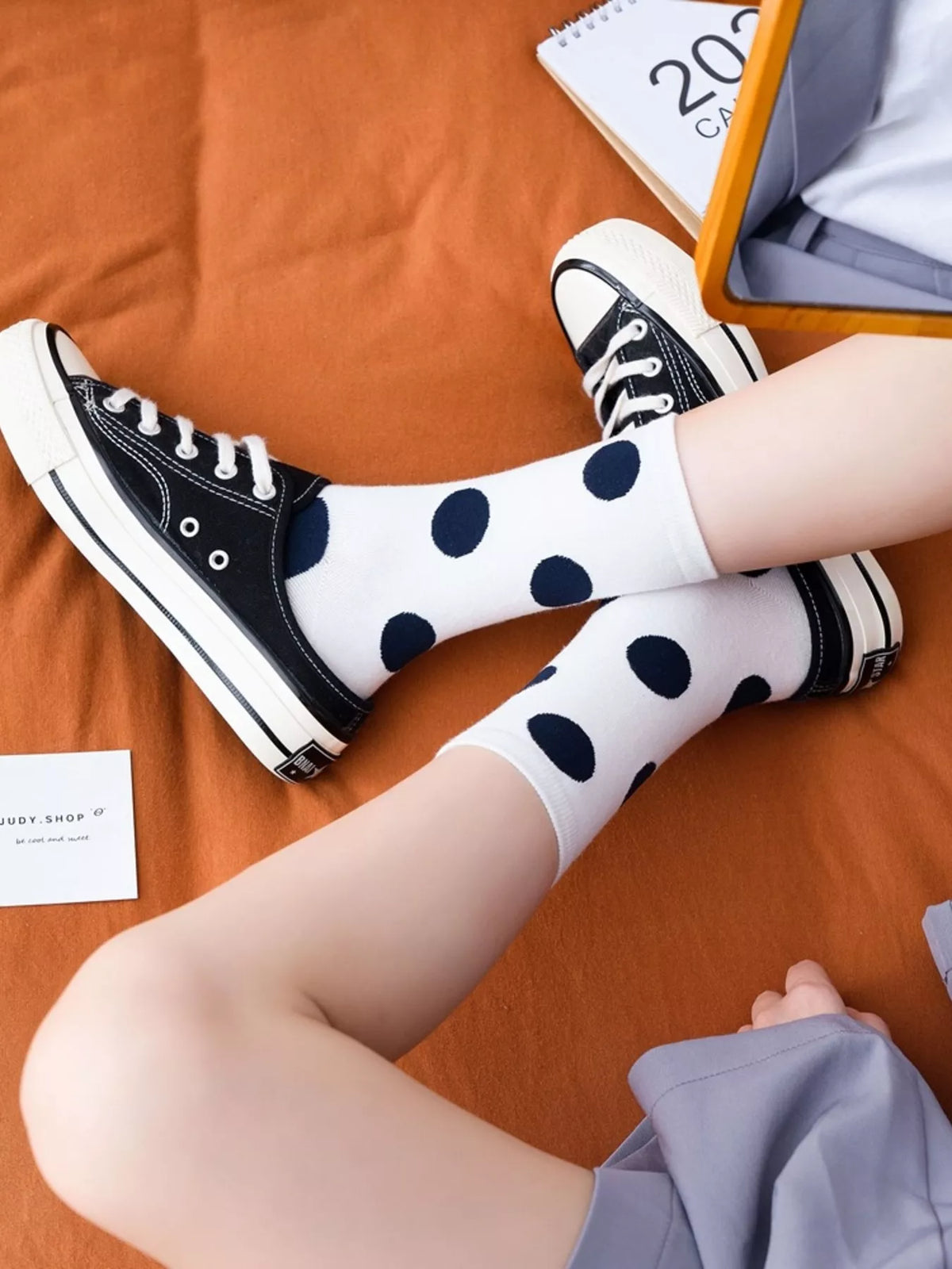 Polka Dot Mid-Calf Cotton Socks, view 6