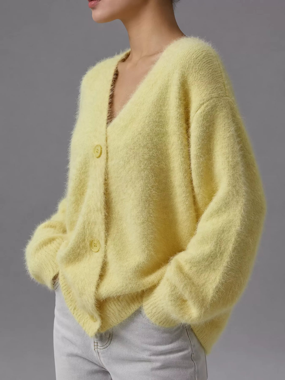 Fuzzy V-Neck Button-Down Cardigan, view 17