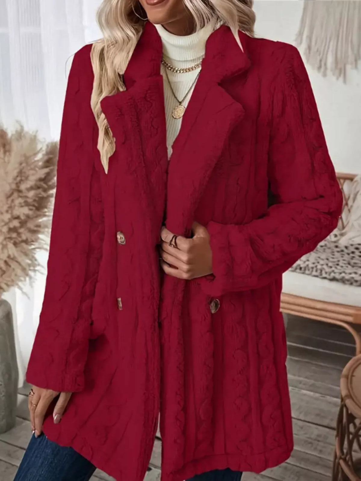 Cozy Faux Shearling Double-Breasted Outerwear, view 19