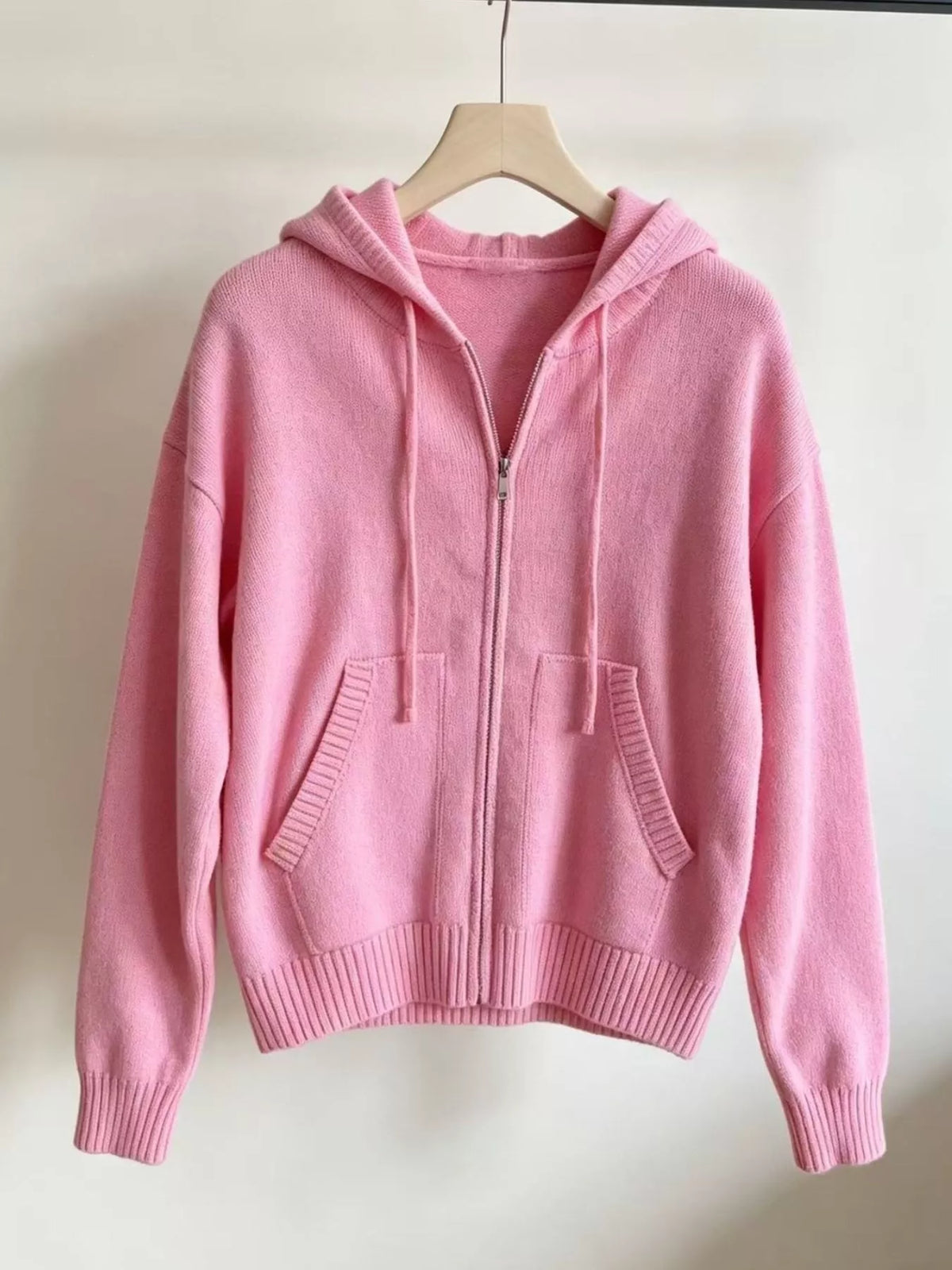 Zip-Up Hooded Knit Cardigan - Lilixa.store