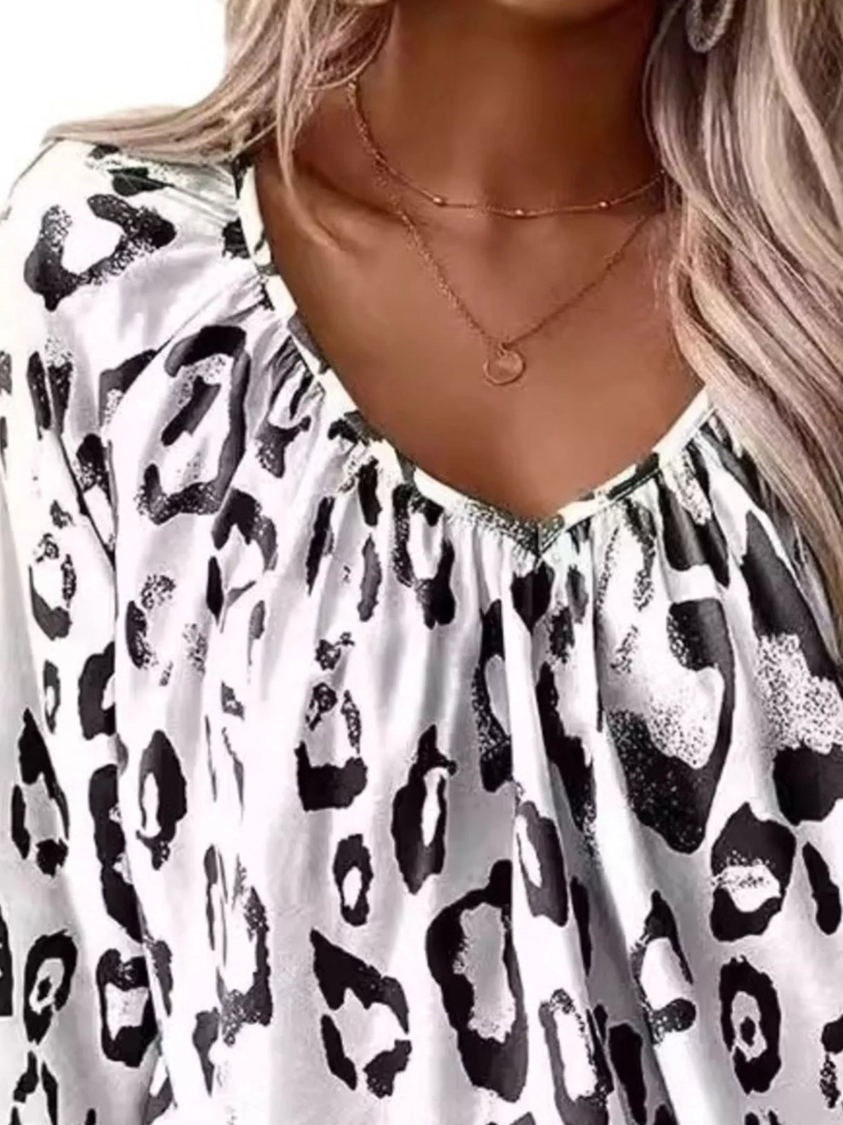 Leopard Print V-Neck Blouse in Black, view 3