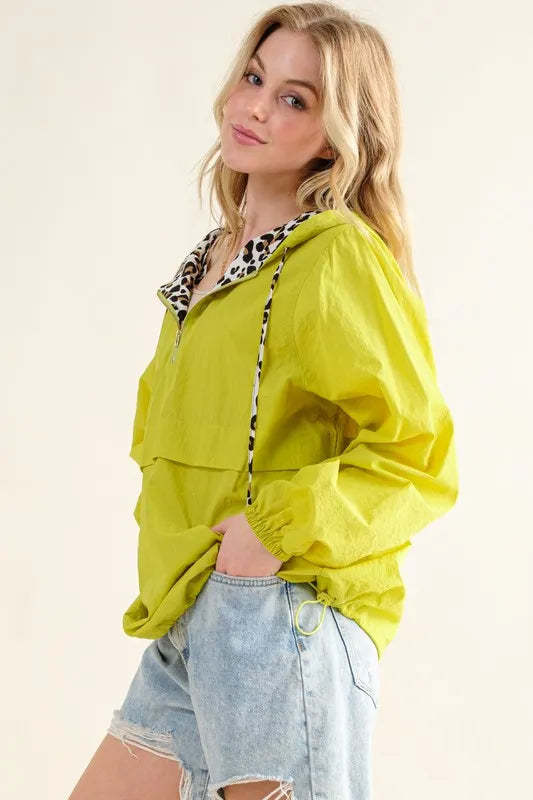 And The Why Leopard Print Hoodie Zipper Up Pocket Windbreaker - Lilixa.store