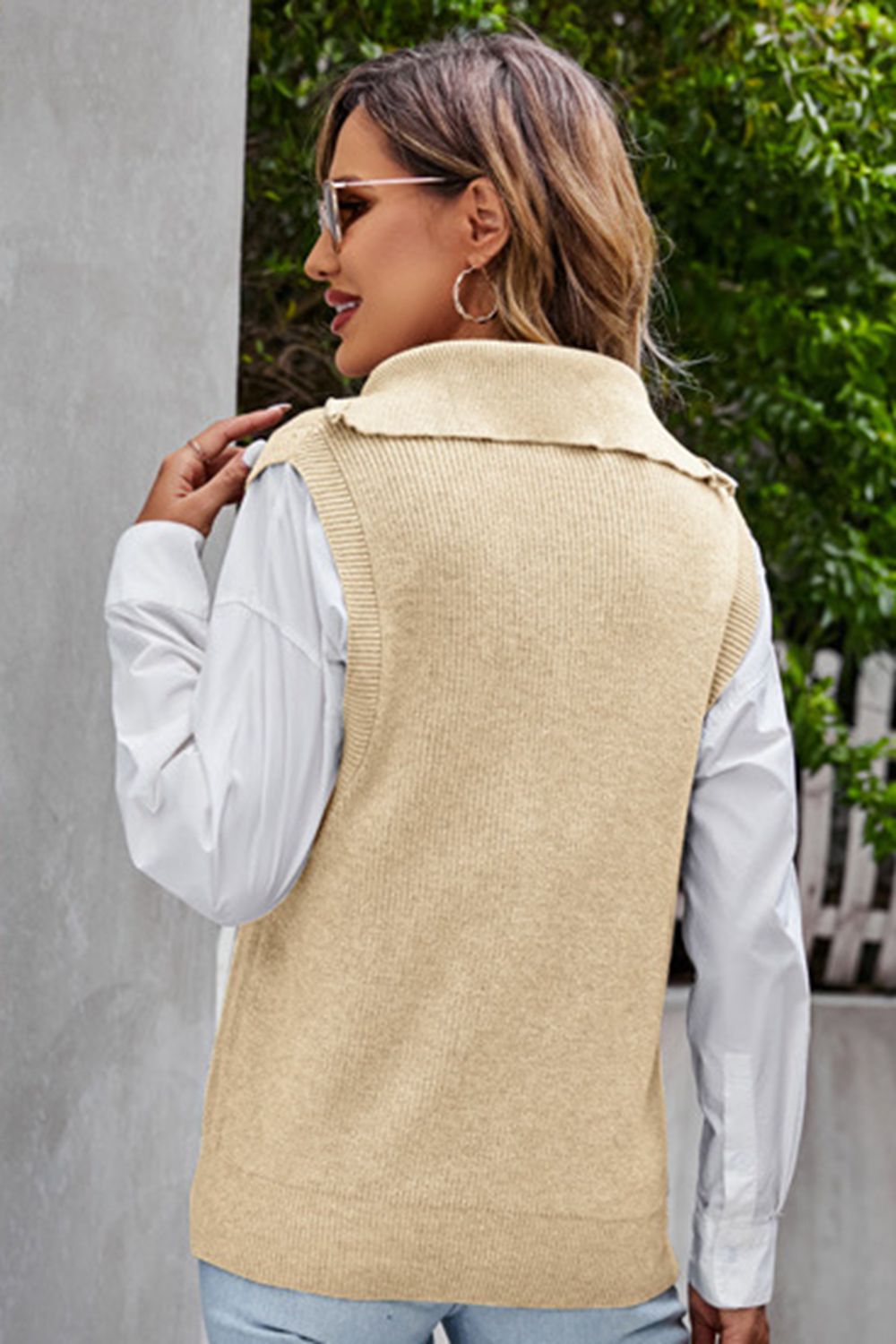 Quarter-Zip Ribbed Sweater Vest, view 6