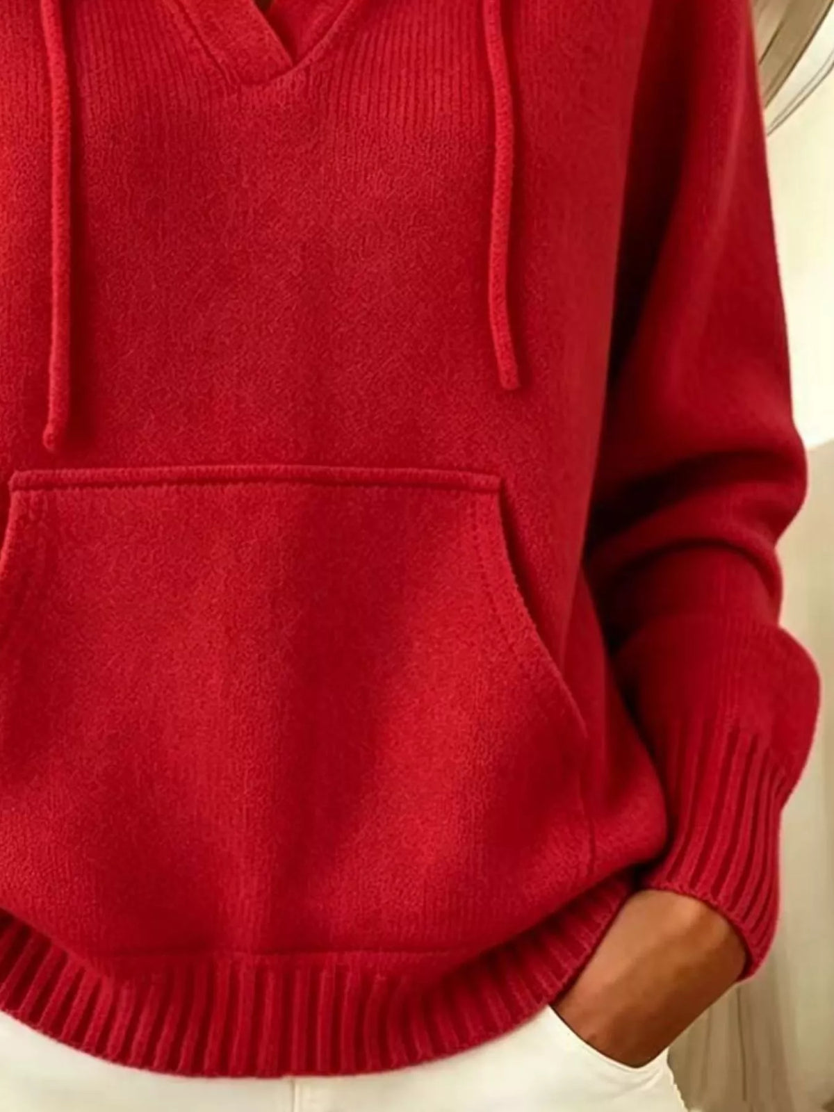 Drawstring Kangaroo Pocket Hooded Sweater, view 7