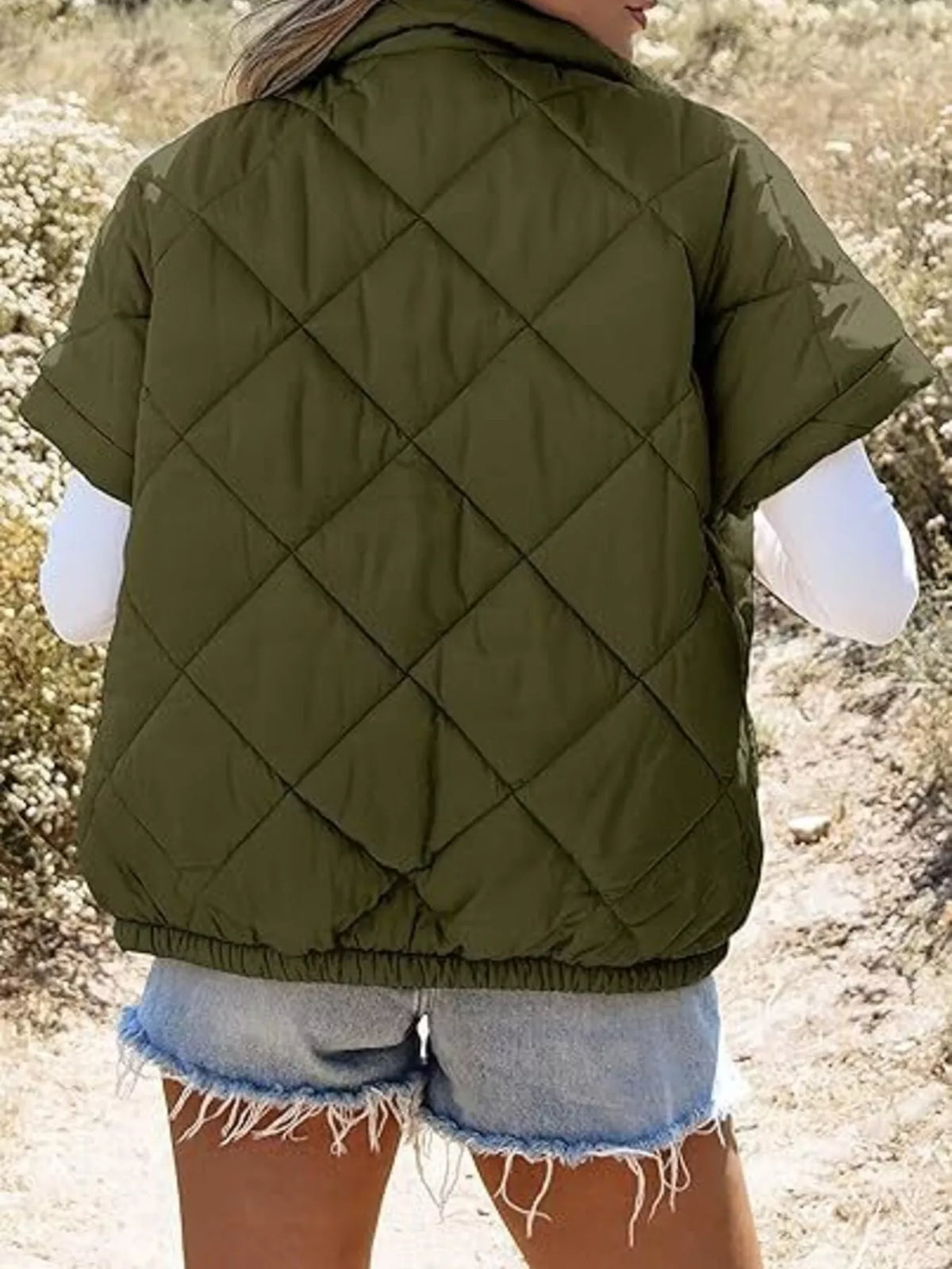 Quilted Zip Up Short Sleeve Winter Coat - Lilixa.store
