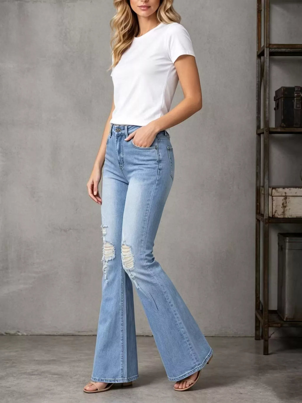 High-Waisted Distressed Flare Jeans - Lilixa.store