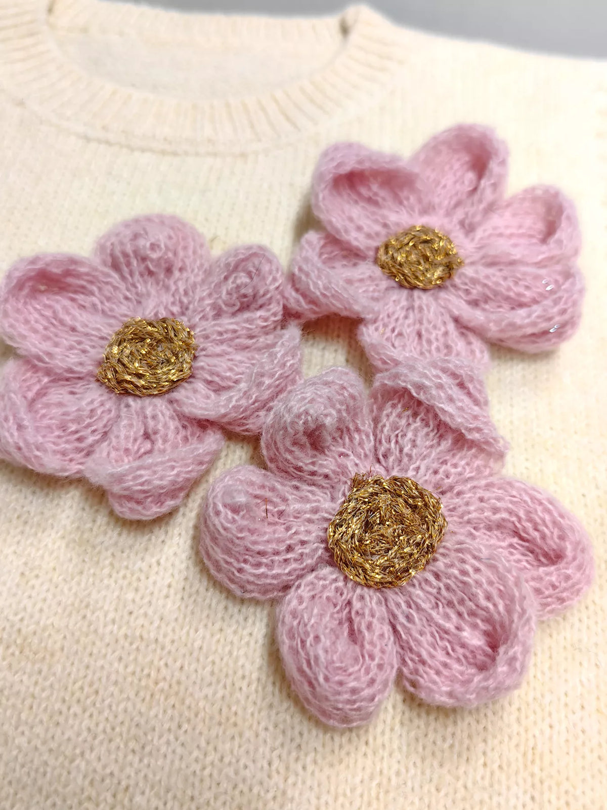 Side Button Sweater Vest with 3D Floral Appliques, view 9