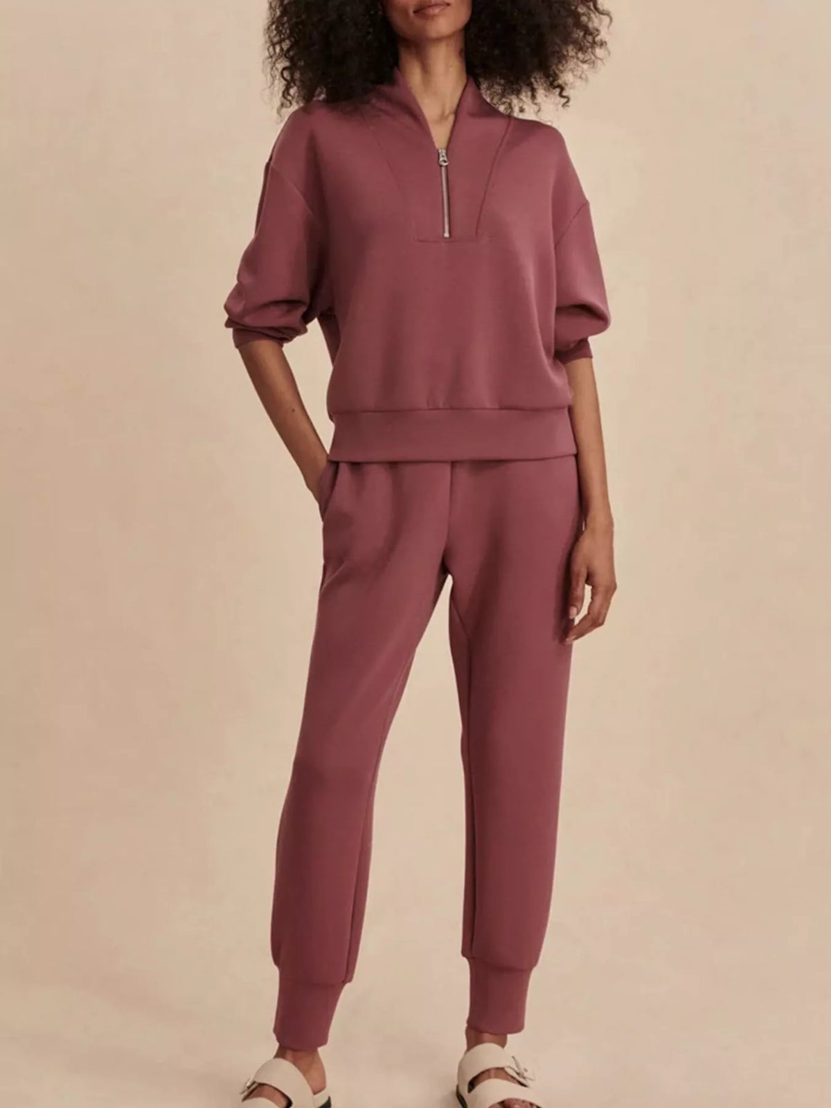 Quarter-Zip Sweatshirt and Wide-Leg Pants Set - Lilixa.store