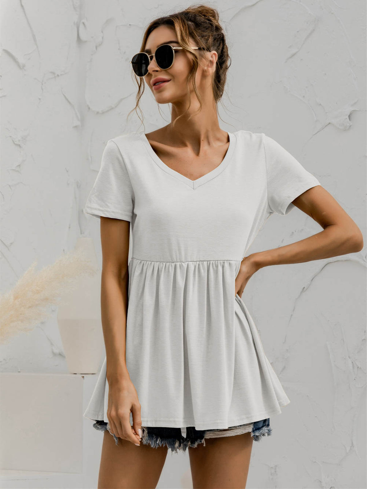 V-Neck Short Sleeve Babydoll Top, view 5