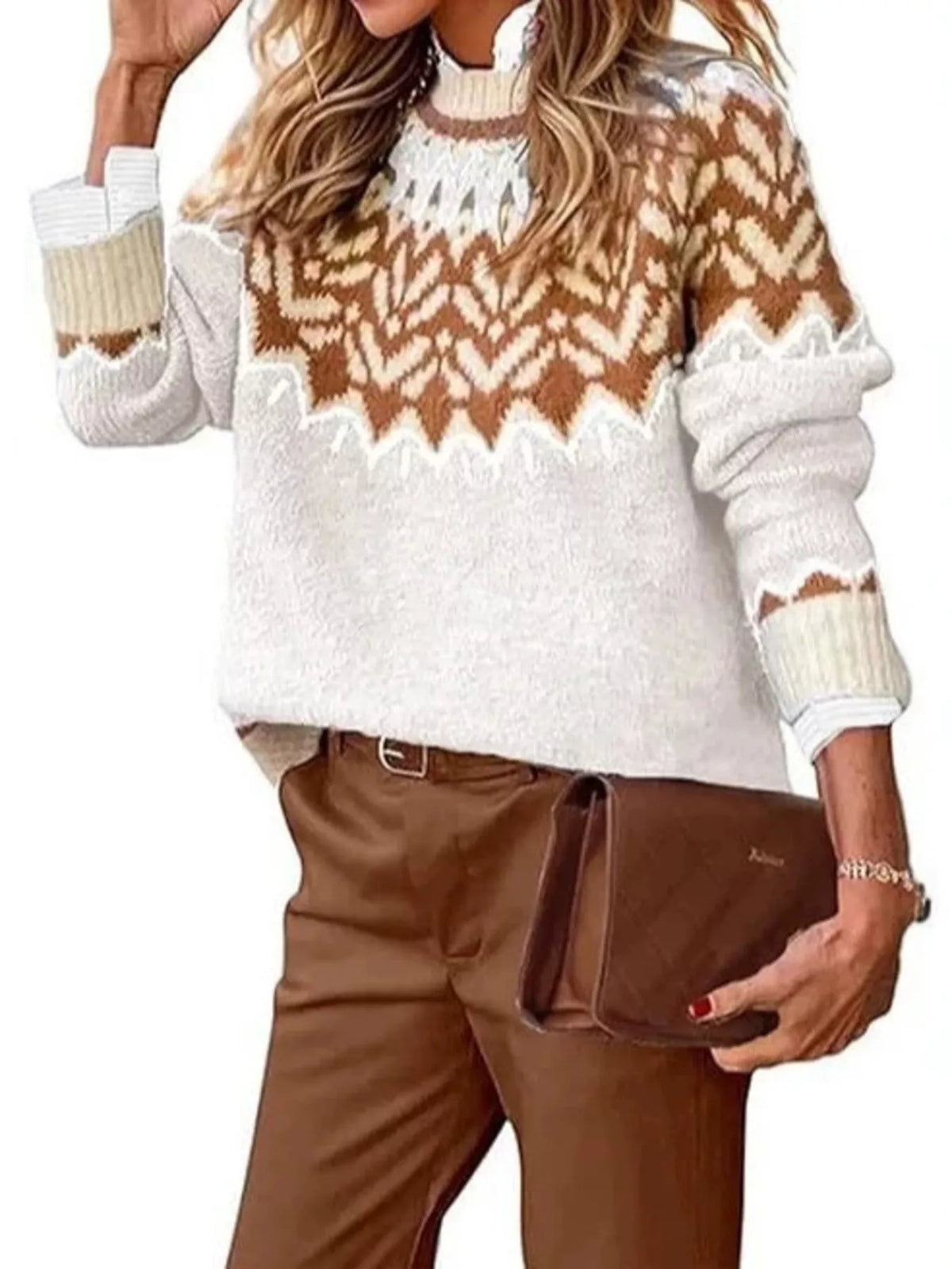 Full Size Fair Isle Patterned Long Sleeve Sweater Plus Size