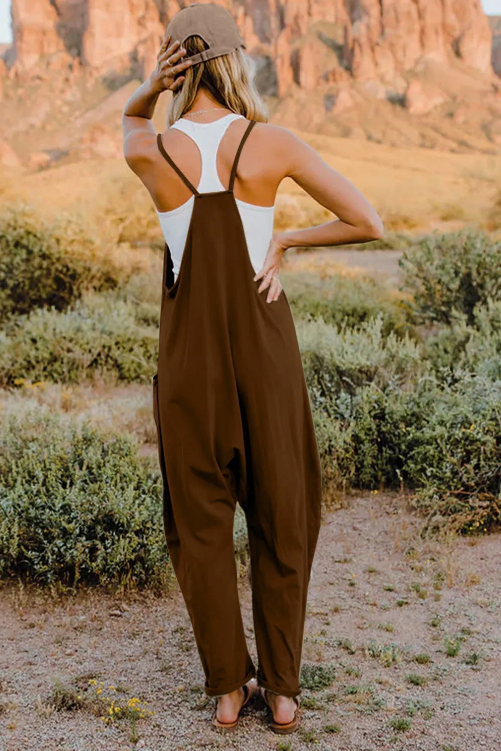 Double Take Full Size V-Neck Sleeveless Jumpsuit with Pockets - Lilixa.store