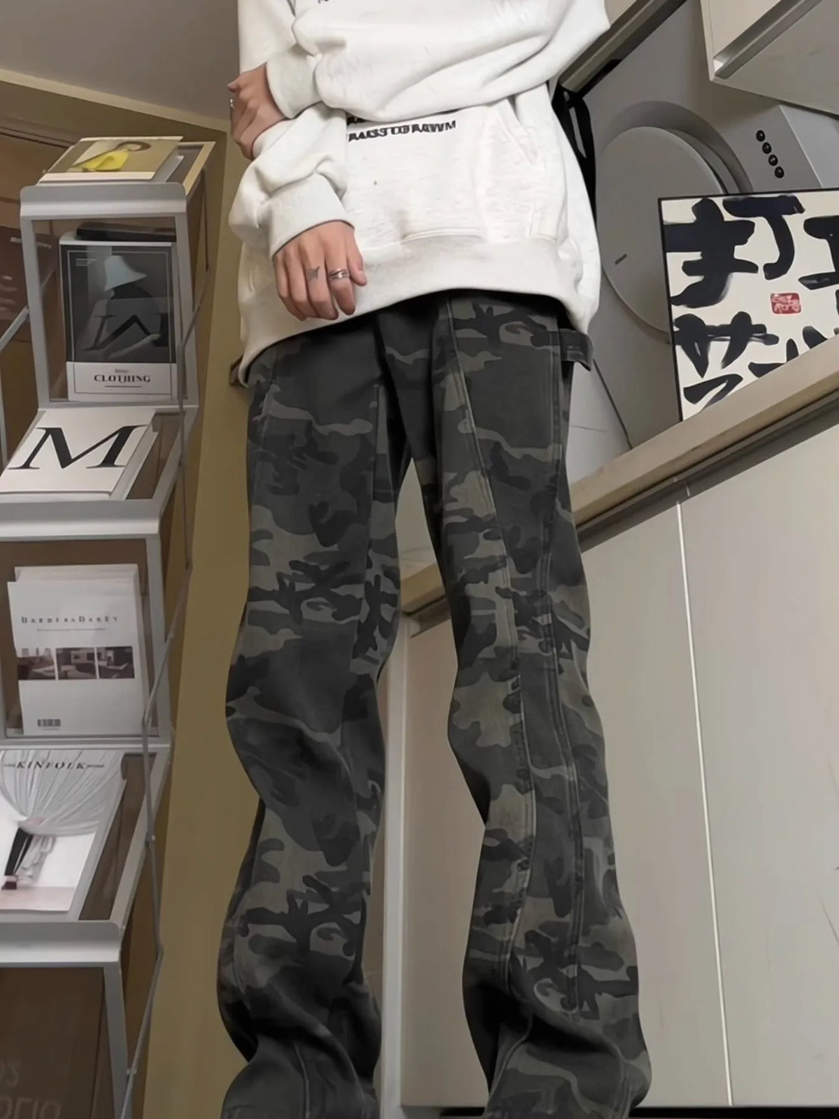 Men's Full Size Loose Fit Camouflage Cargo Pants Plus Size in Green Camouflage