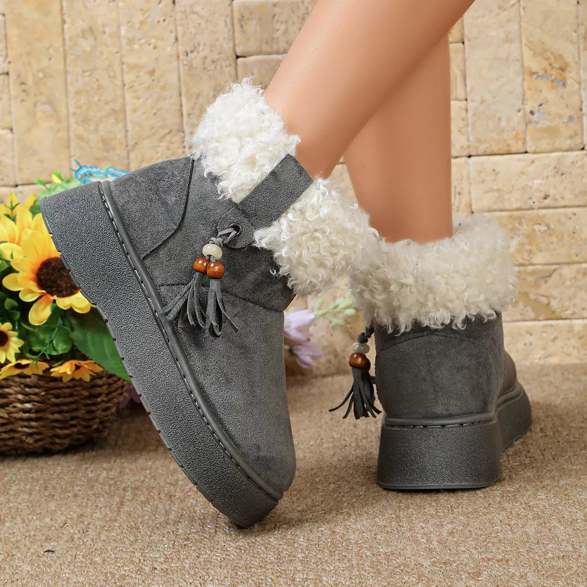 Round Toe Faux Fur Lined Boots - Lilixa.store