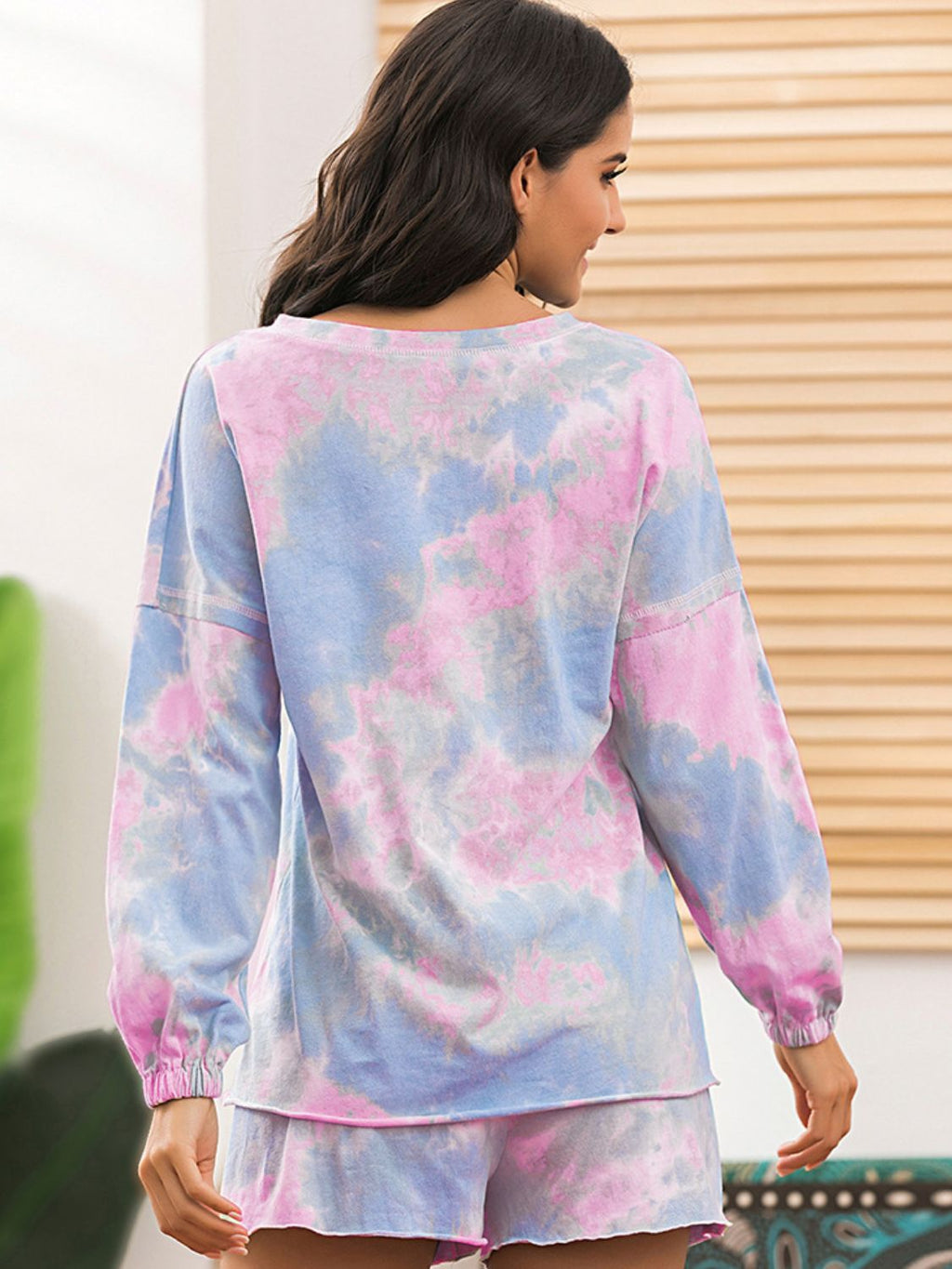 Ivy Lane Tie-Dye Long Sleeve Top and Shorts Lounge Set - Lilixa.store
