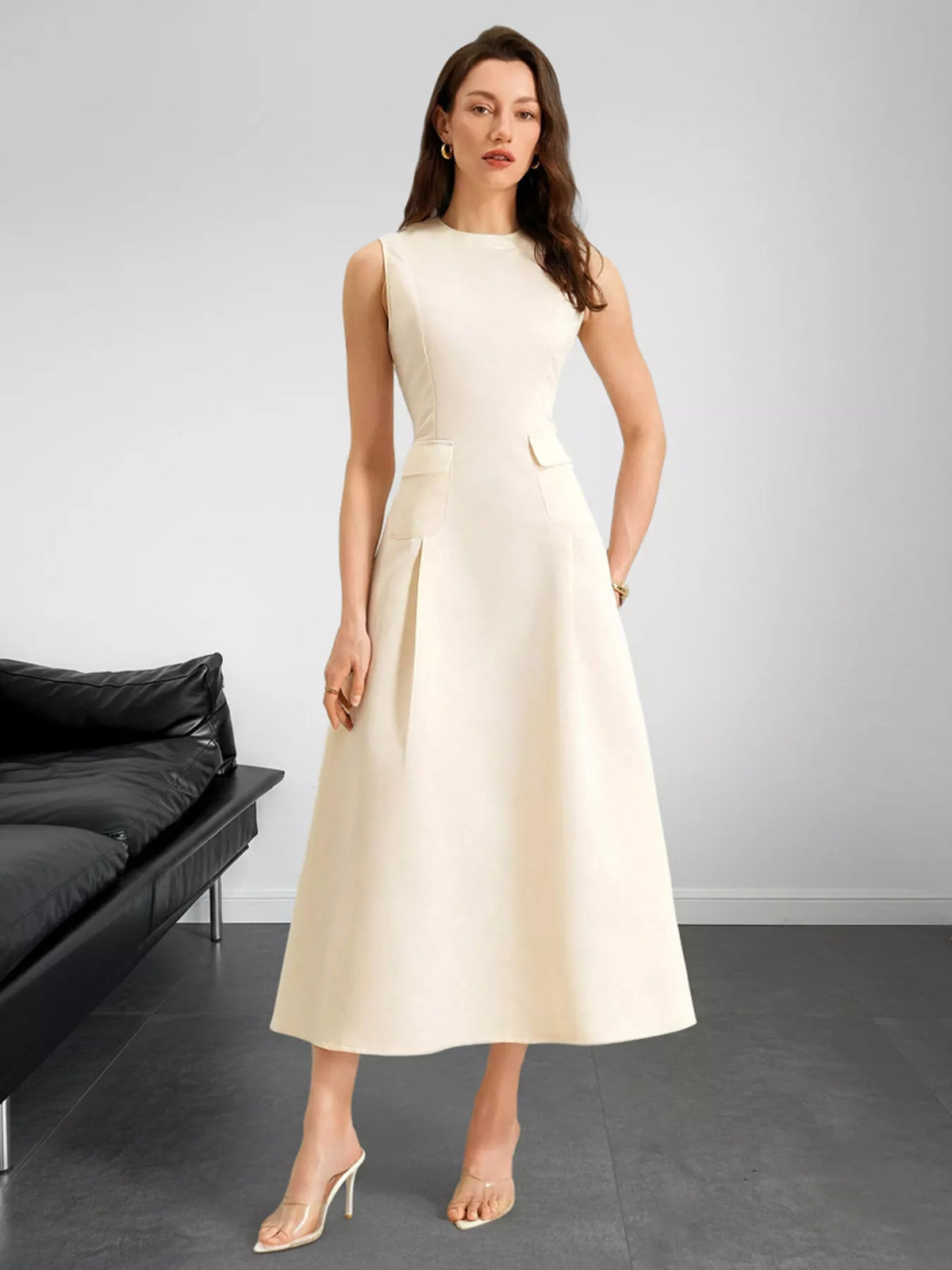 Sleeveless A-Line Midi Dress with Pockets - Lilixa.store