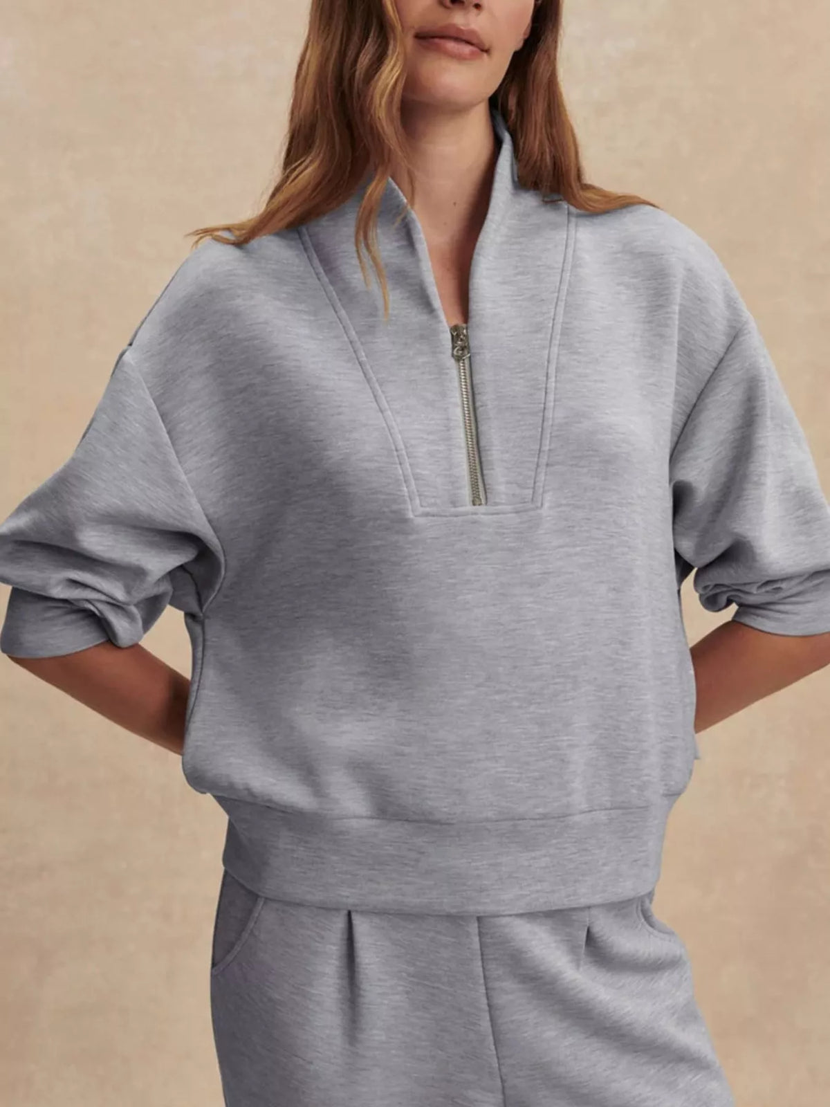 Quarter-Zip Sweatshirt and Wide-Leg Pants Set - Lilixa.store