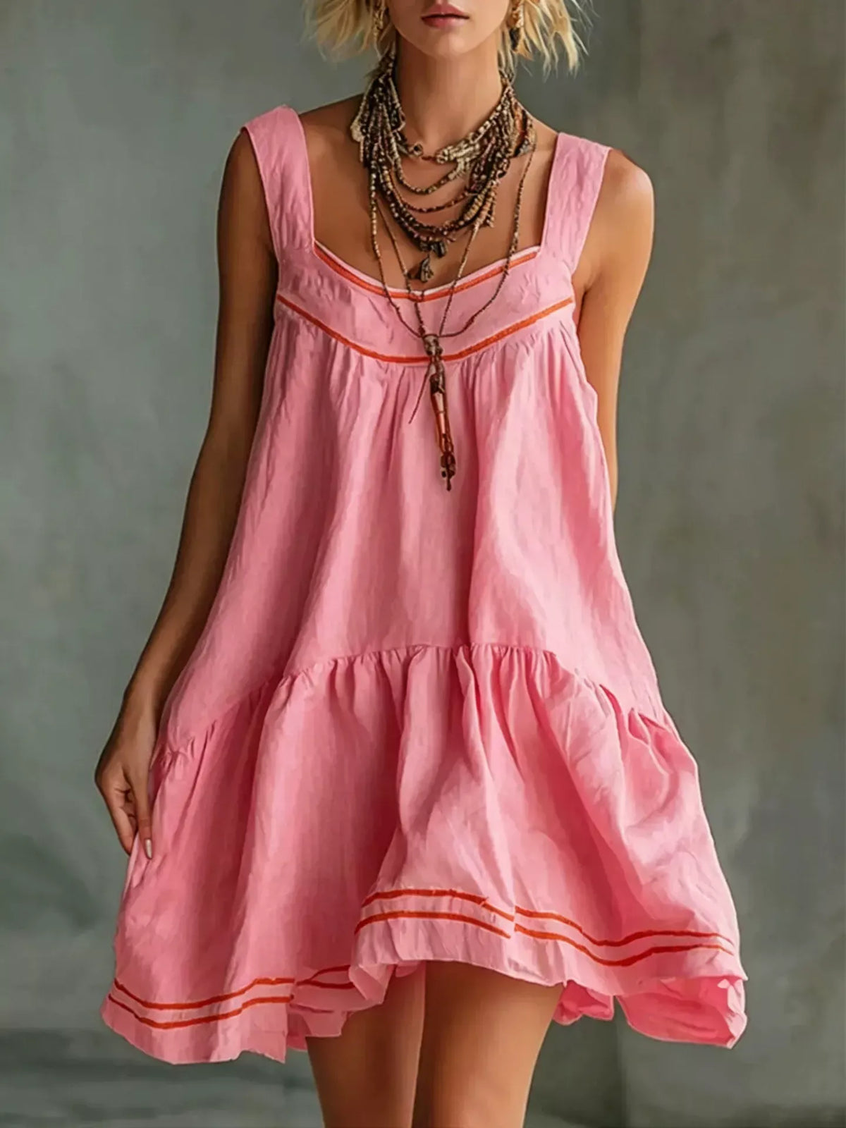 Full Size Sleeveless Tiered Mini Dress Plus Size