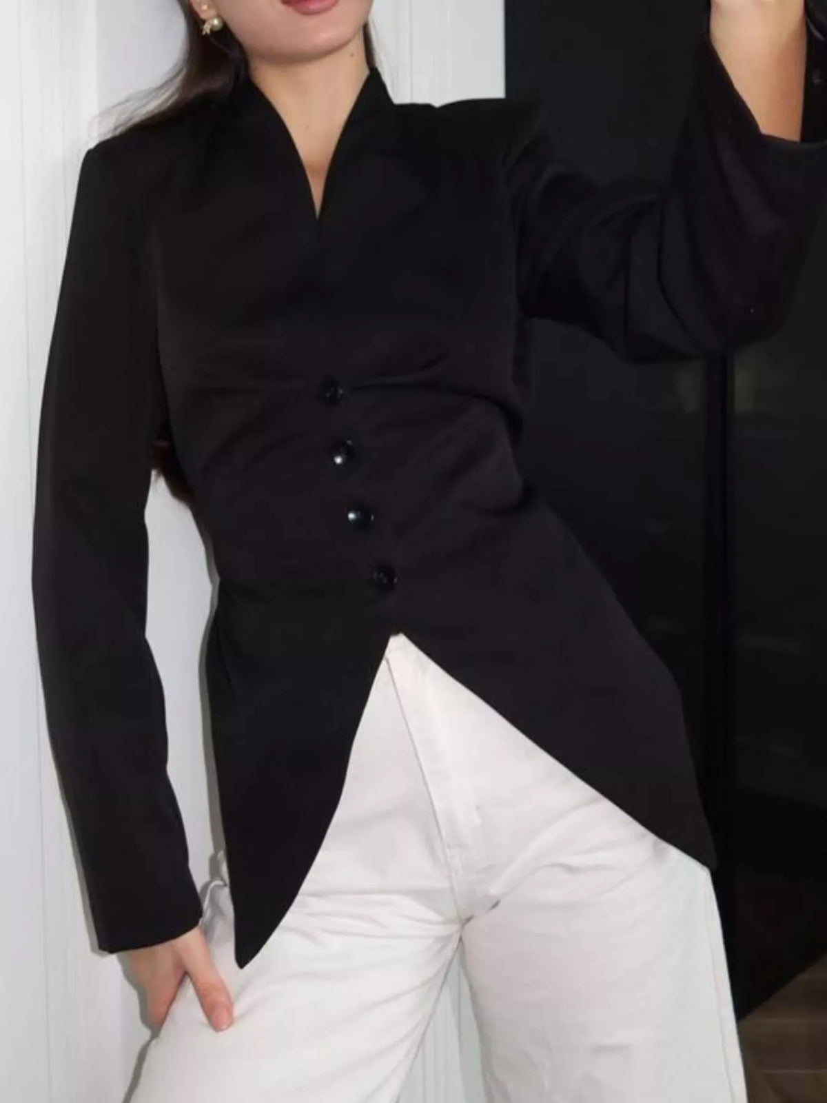 Slim-Fit Asymmetric Hem Blazer - Lilixa.store