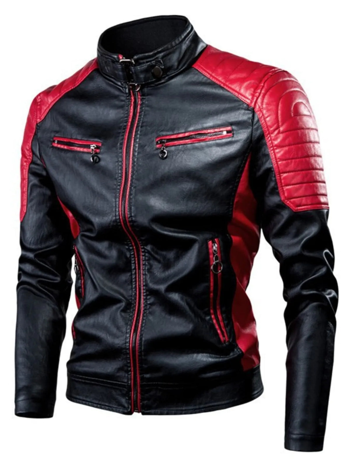 Men's Plus Size Color Block Leather Jacket - Lilixa.store