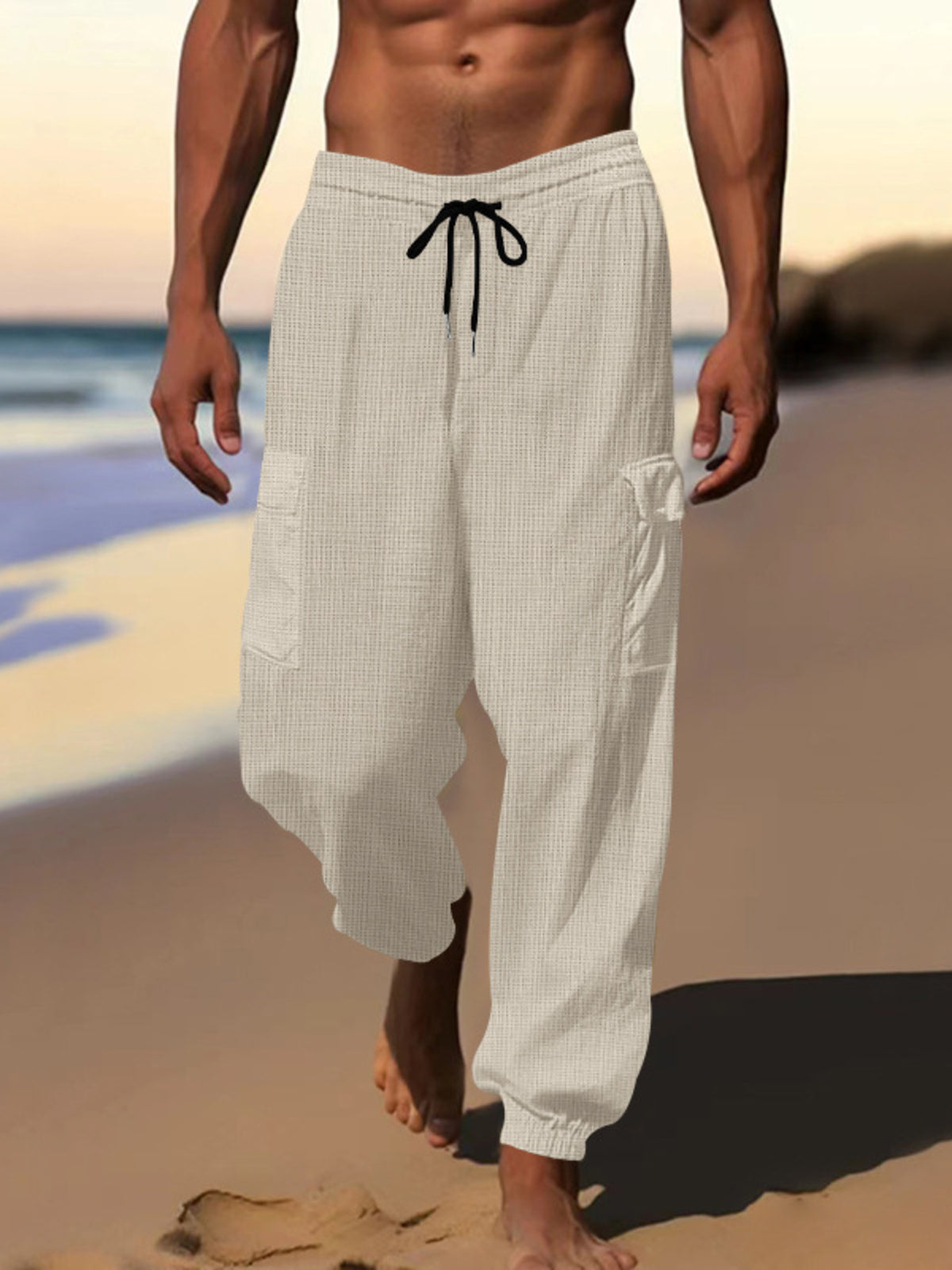 Men's Full Size Drawstring Joggers with Pockets Plus Size in Khaki