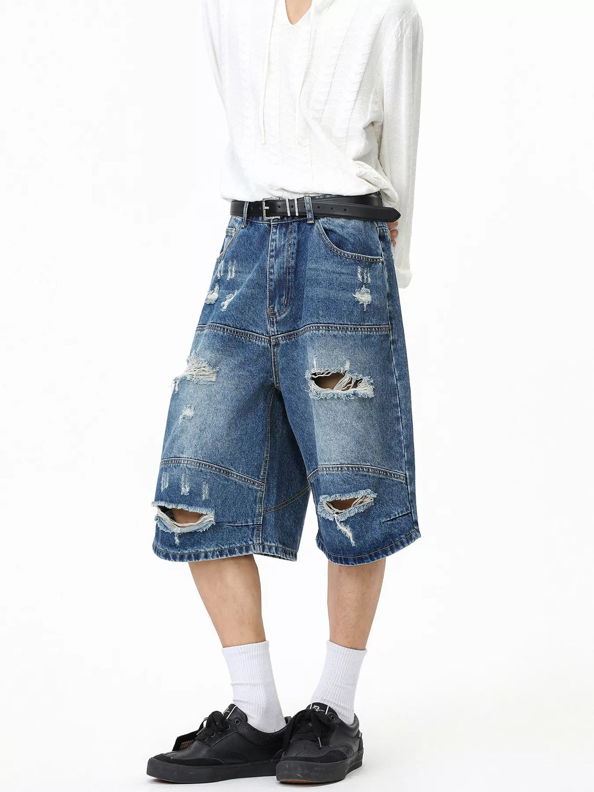 Men's Distressed Loose-Fit Denim Shorts - Lilixa.store