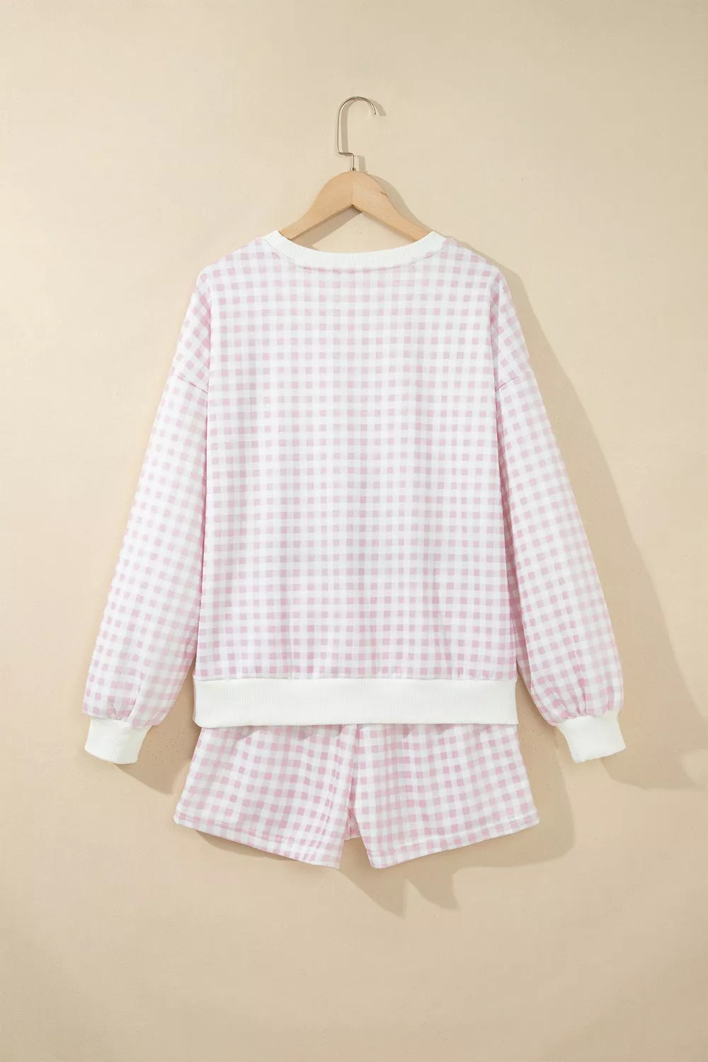 Gingham Long Sleeve Sweatshirt and Shorts Set - Lilixa.store
