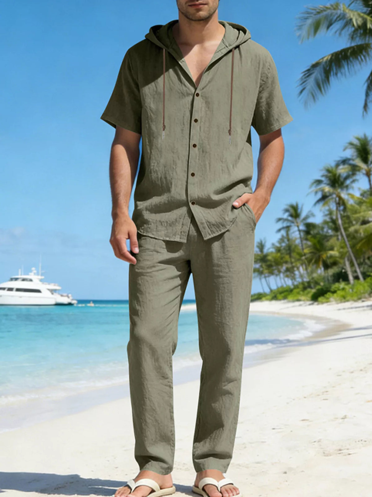 Men's Full Size Button Up Hooded Top and Pants Set Plus Size - Lilixa.store