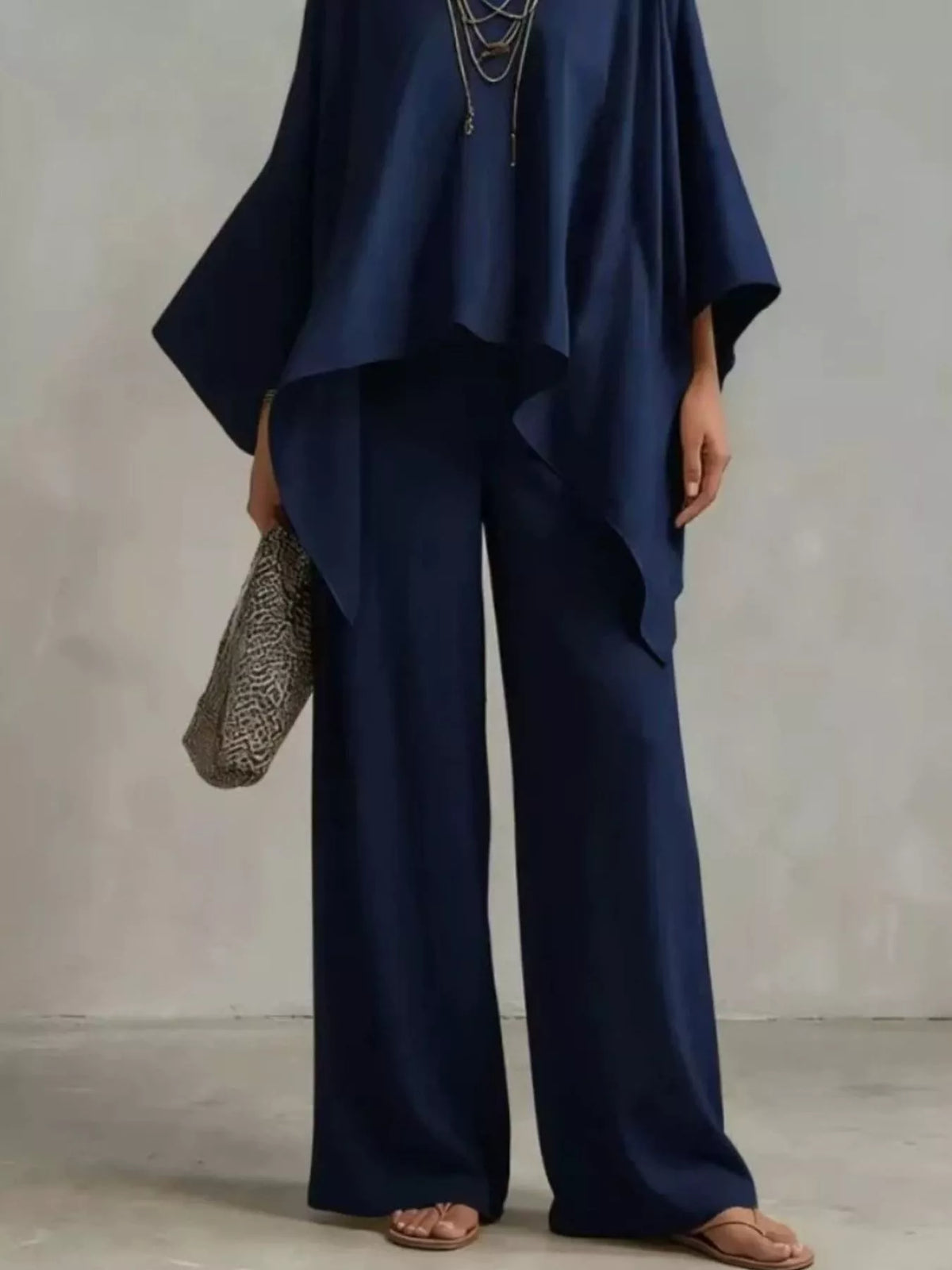 Loose Fit V-Neck Top and Pants Two-Piece Set