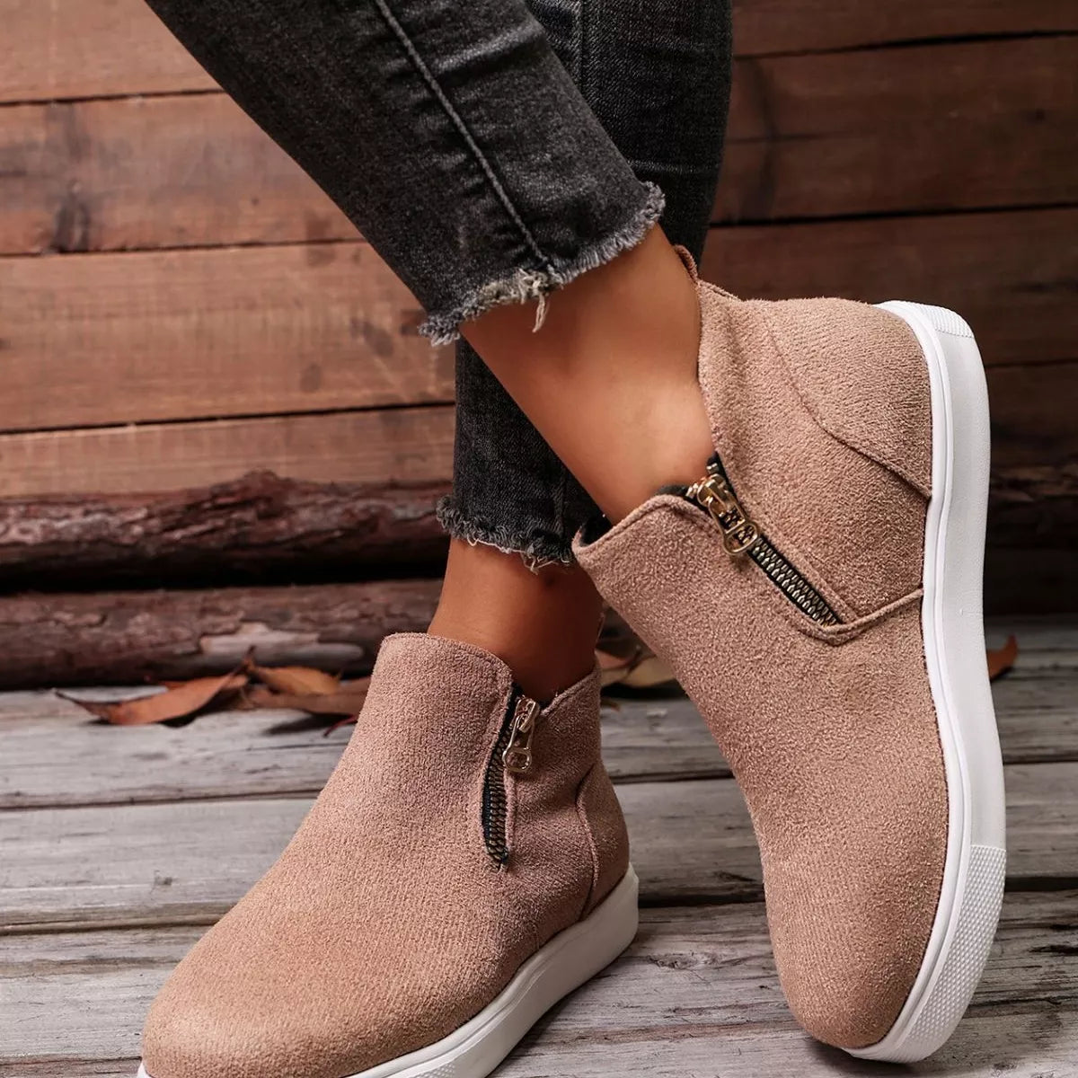 Suede Ankle Boots with Side Zipper, view 4