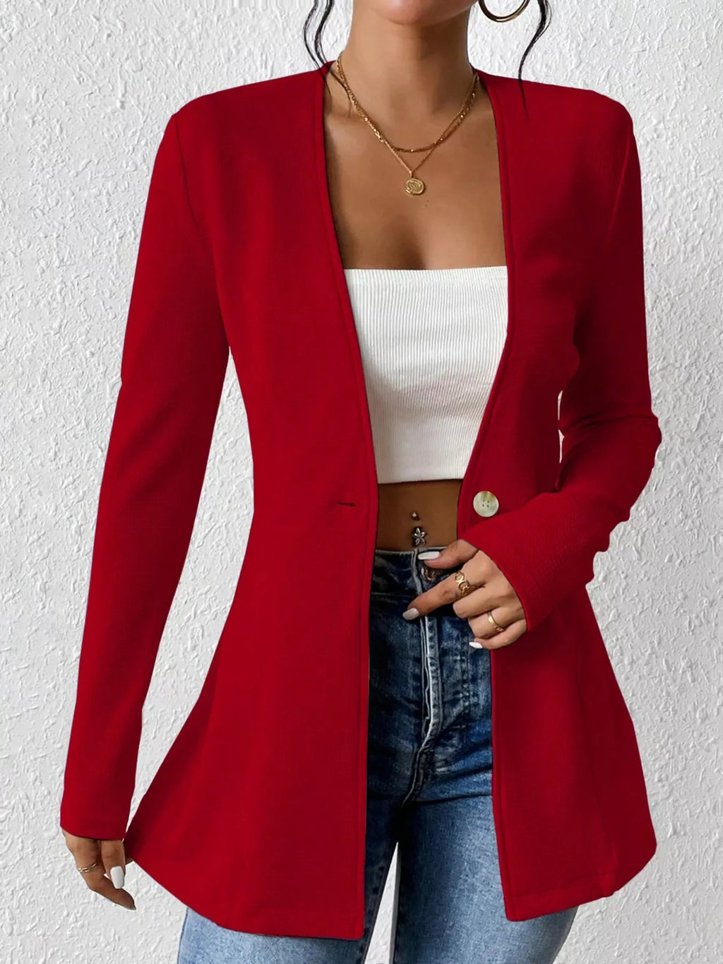 Single-Button Long Sleeve Blazer - Lilixa.store
