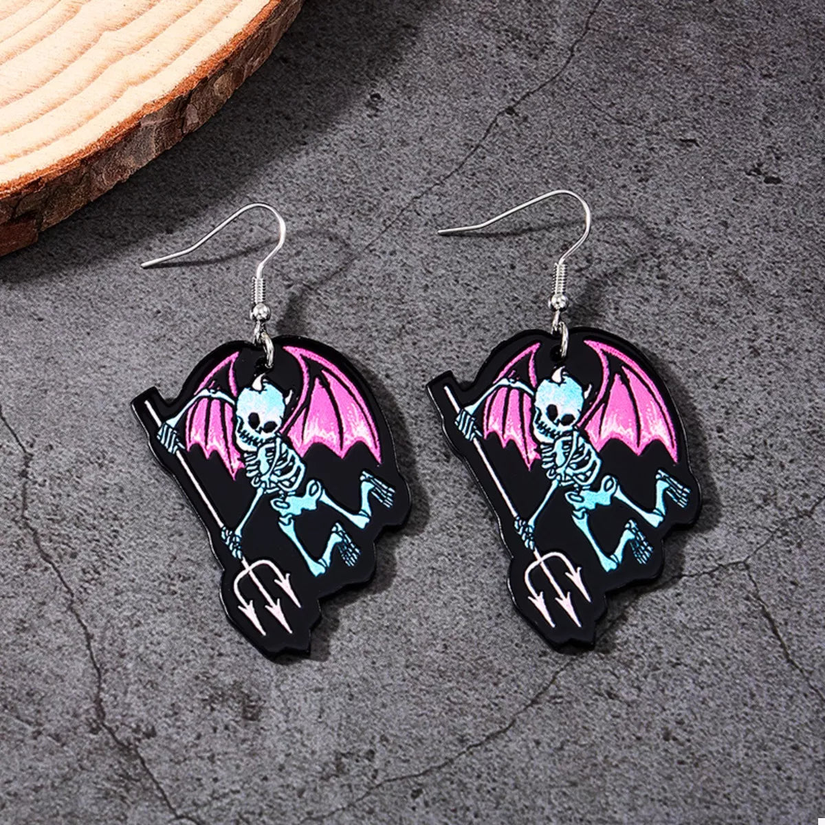 Halloween Spooky Skeleton Devil Wing Dangle Earrings - Lilixa.store