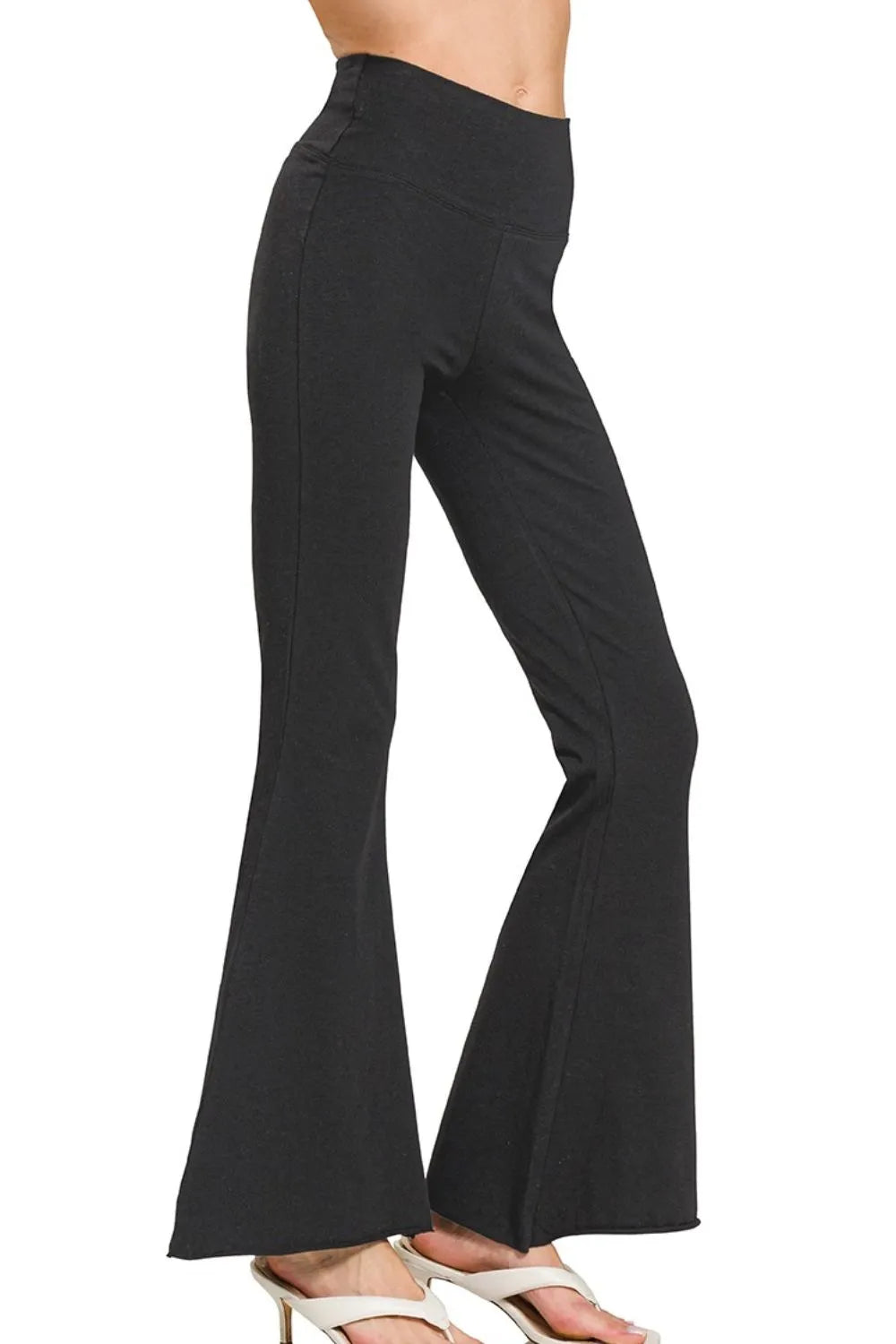Zenana Raw Edge Hem Flare Yoga Pants - Lilixa.store