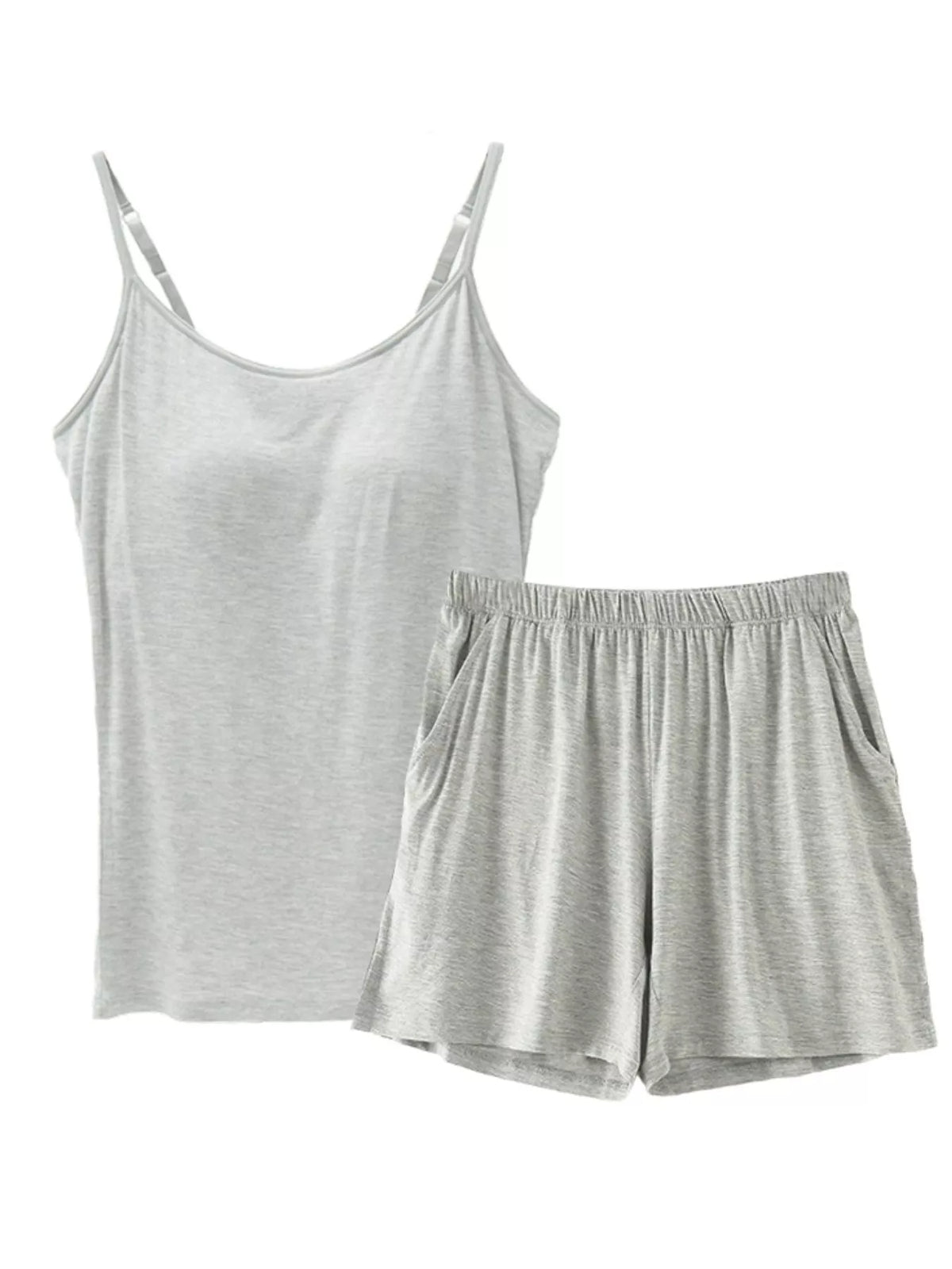 Plus Size Modal Adjustable Strap Padded Cami and Shorts Set - Lilixa.store