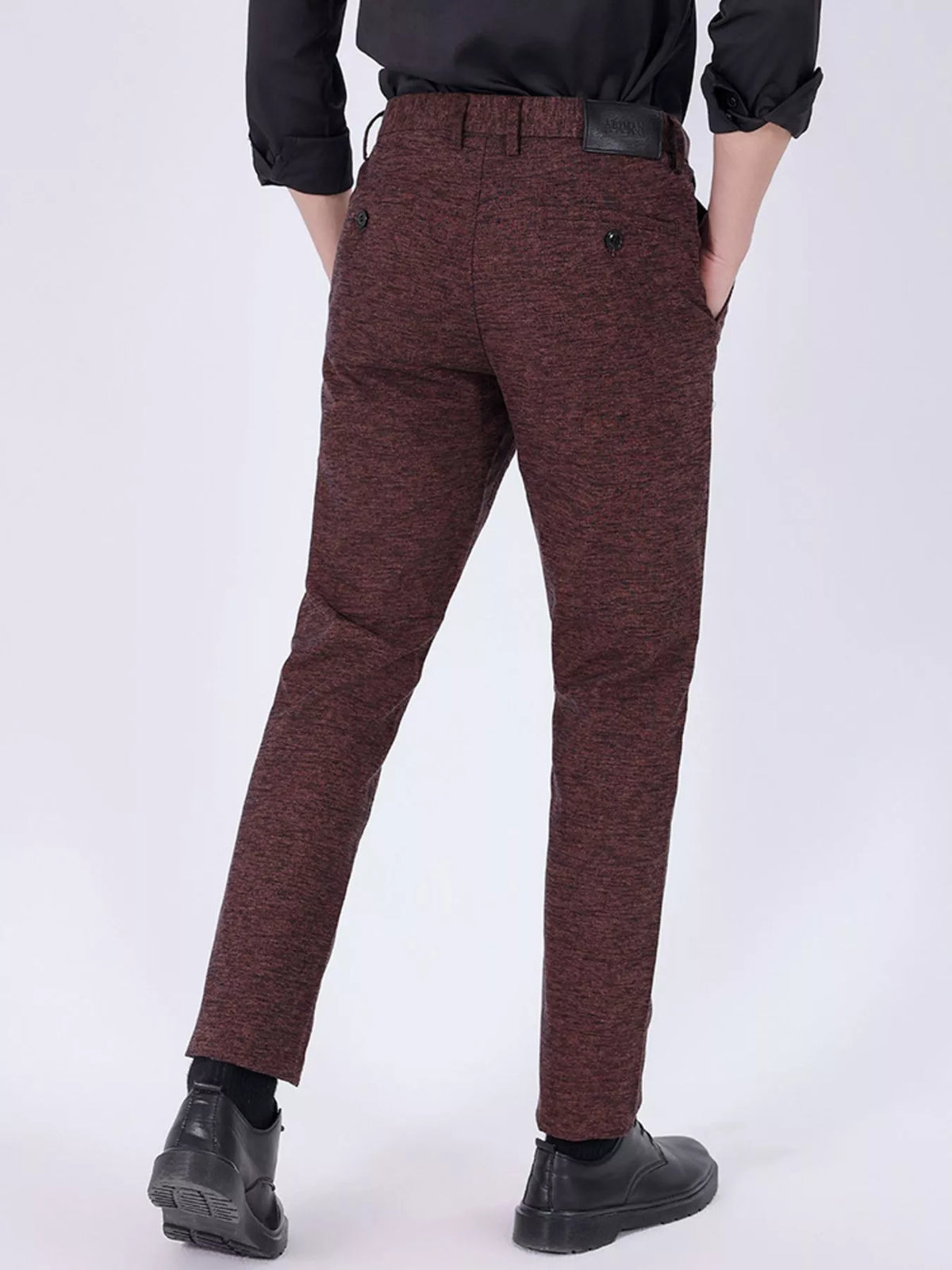 Men's Textured Slim-Fit Pants in Burgundy, view 3