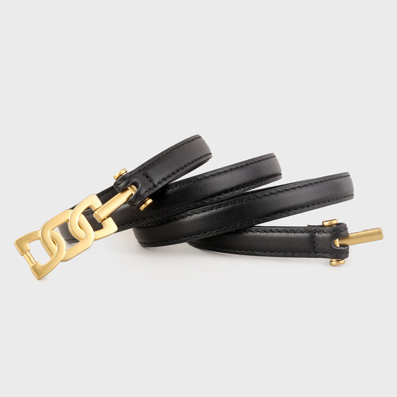 Gold Buckle Skinny Leather Belt - Lilixa.store