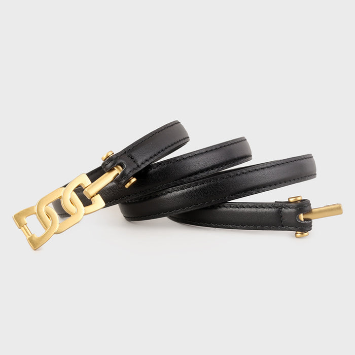 Gold Buckle Skinny Leather Belt - Lilixa.store