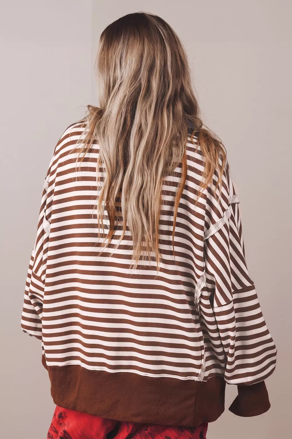 Oversized Striped Henley Sweatshirt - Lilixa.store