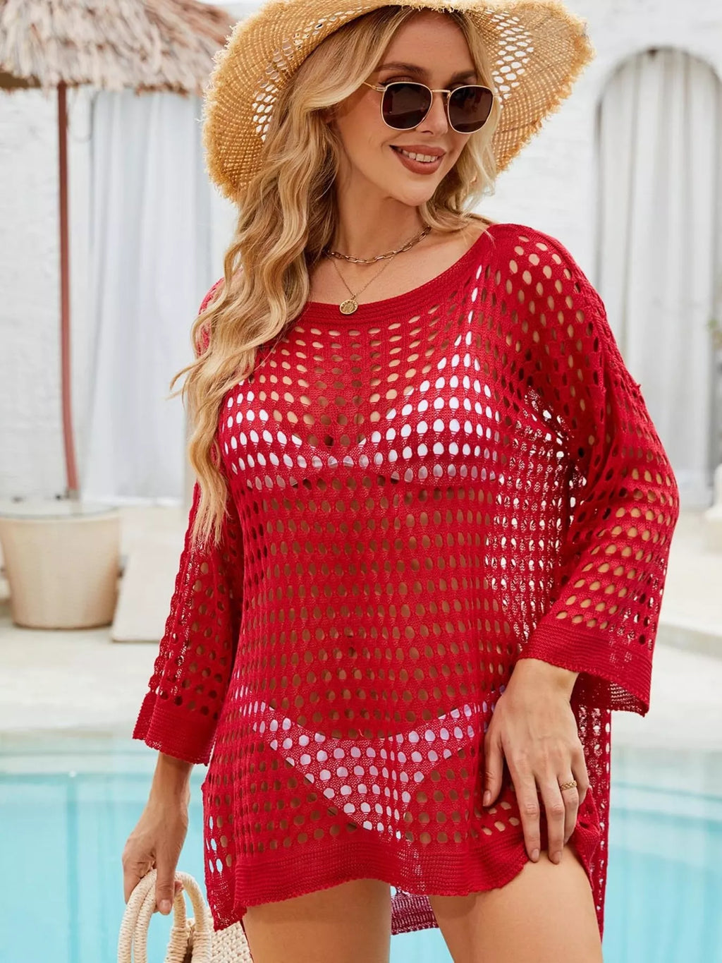 Crochet Knit Slit Cover Up - Lilixa.store