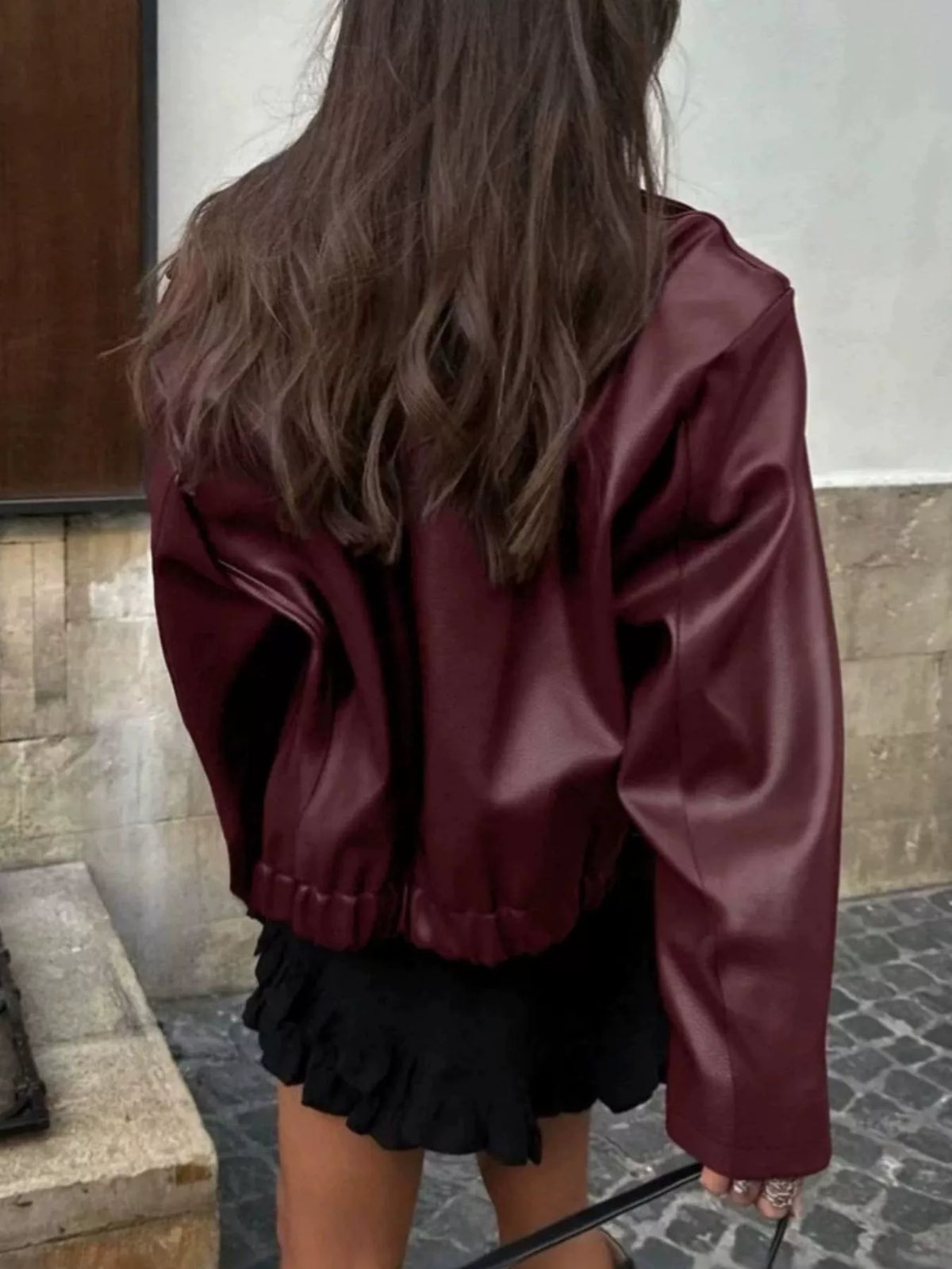 Faux Leather Zip Up Jacket - Lilixa.store