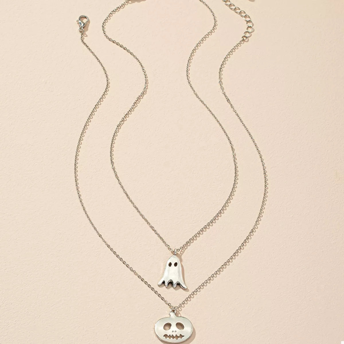 2 Piece Halloween Ghost & Pumpkin Pendant Necklace - Lilixa.store